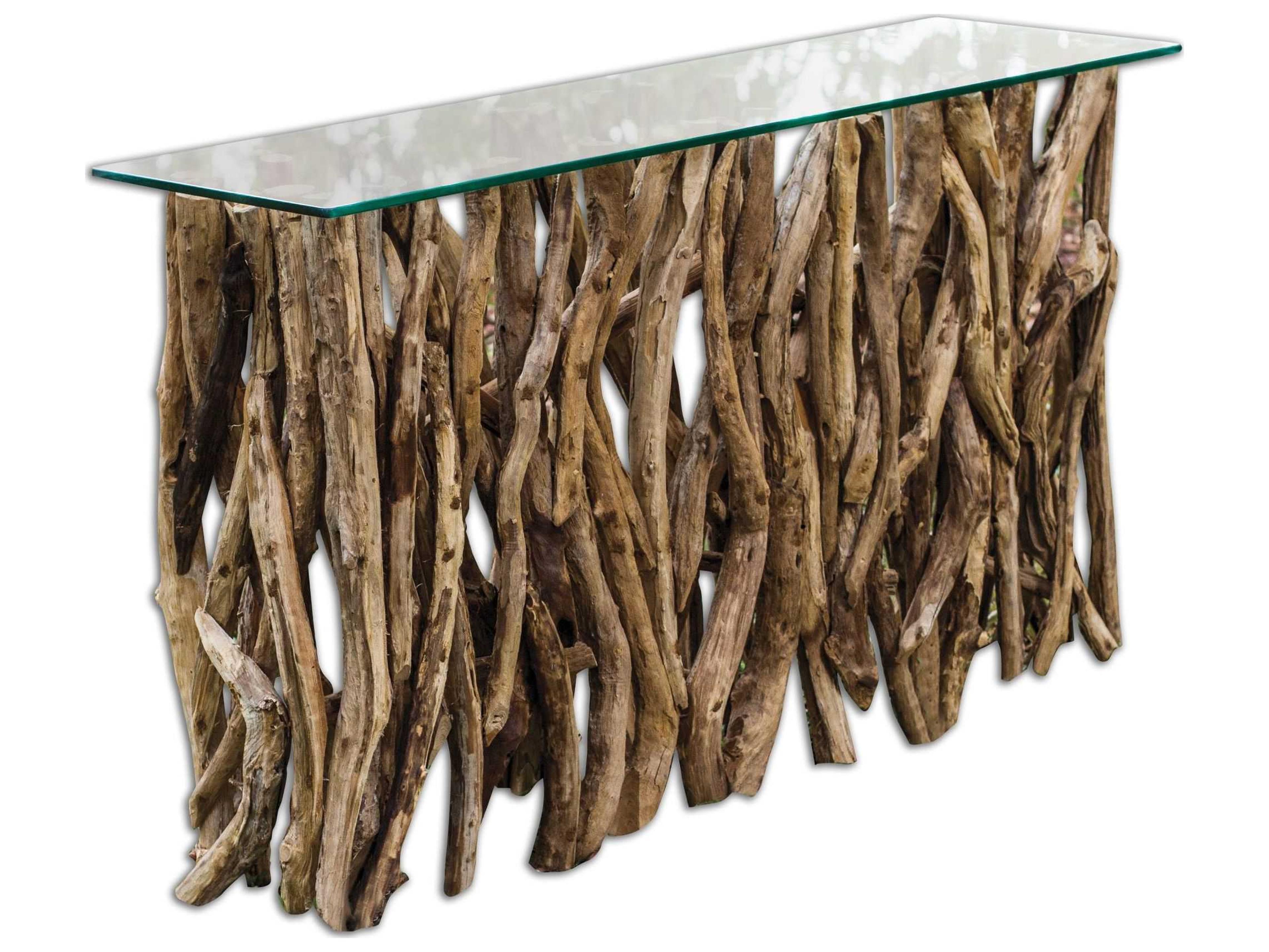 Uttermost Teak Wood Rectangular Glass Natural Console Table