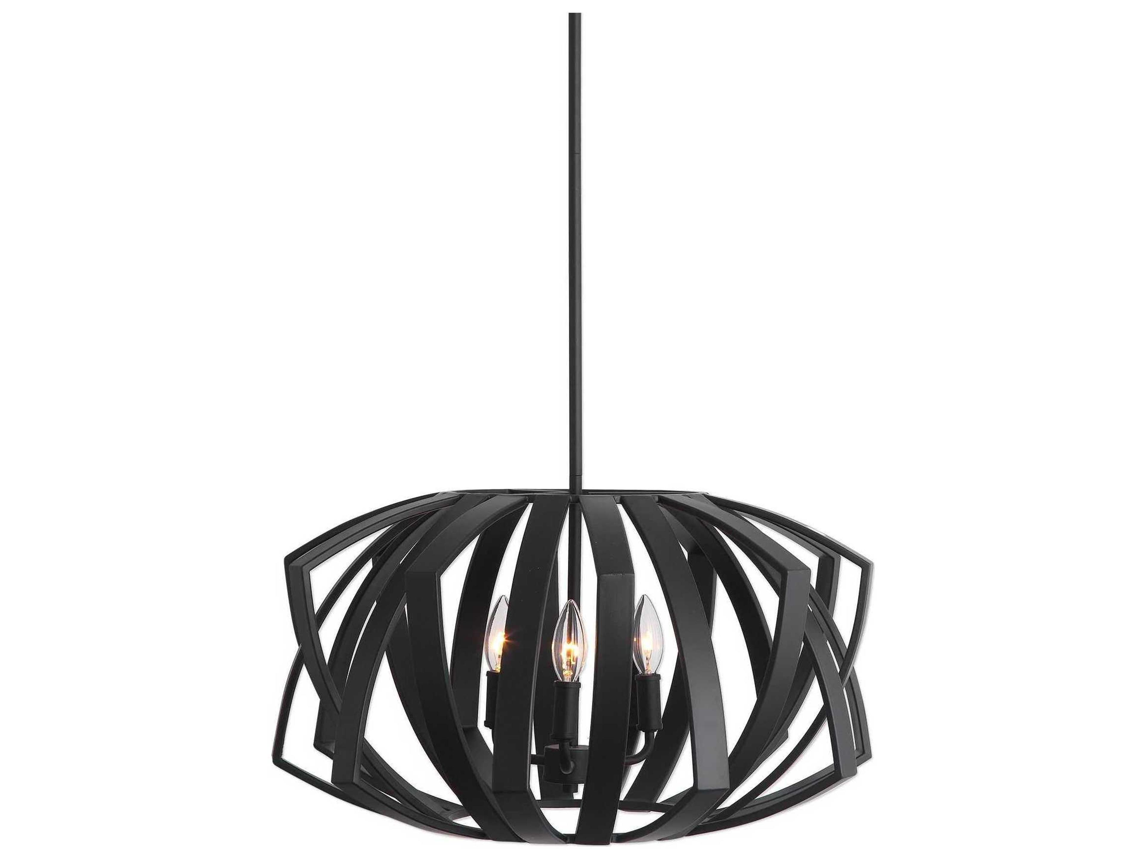 Uttermost Thales 3-Light Matte Black Candelabra Geometric Chandelier