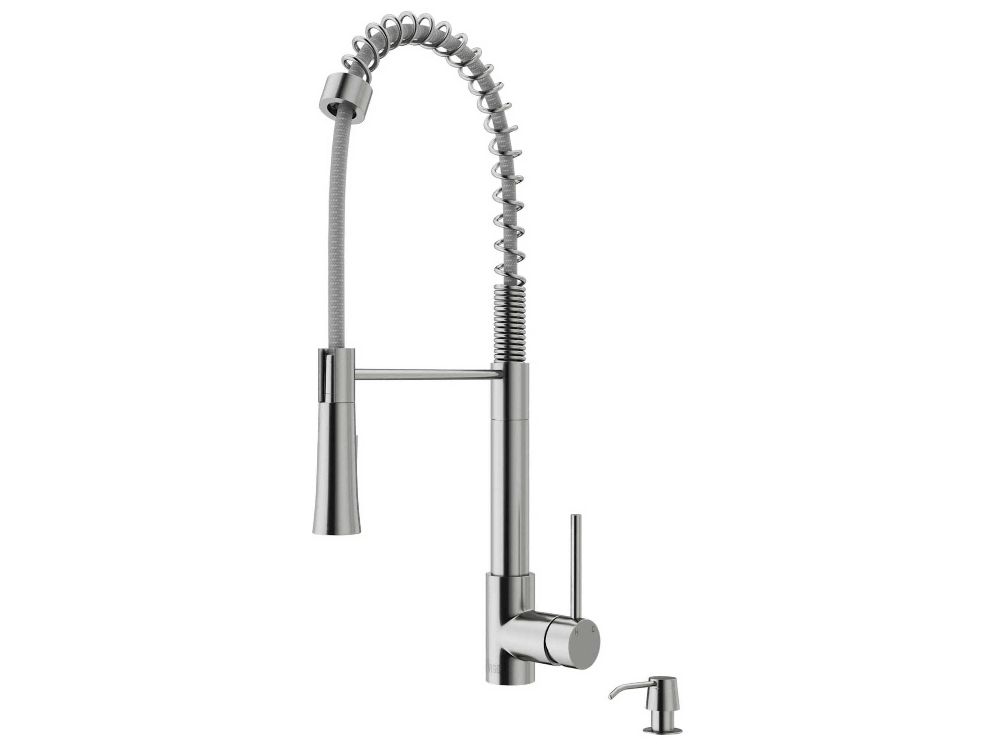 Laurelton Stainless Steel 1-Handle Deck Mount Pull-Down Kitchen Faucet with Soap Dispenser
