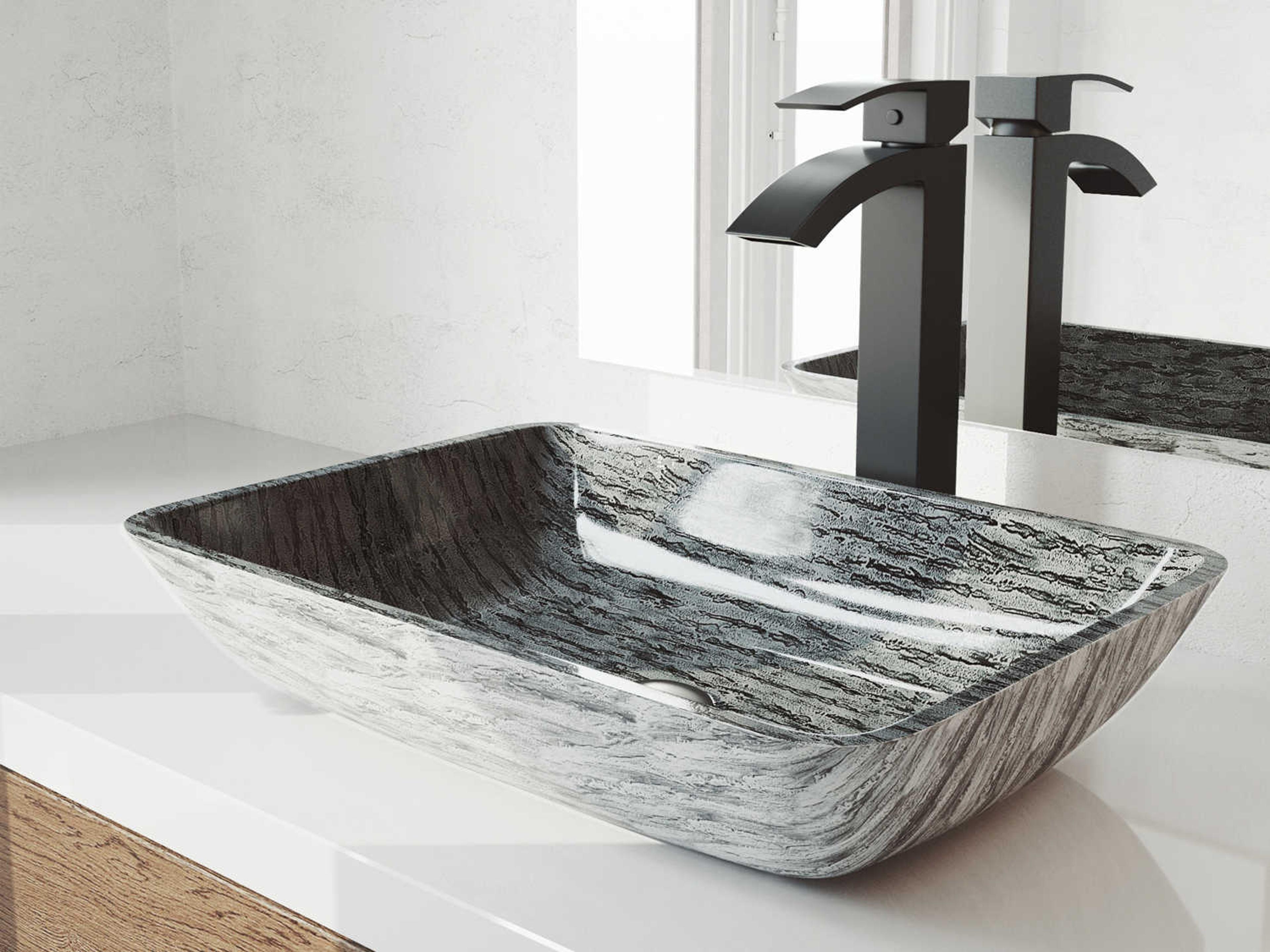 Vigo Titanium Slate Grey 18" Rectangular Vessel Bathroom Sink with Matte Black 1-Lever Duris Faucet and Drain