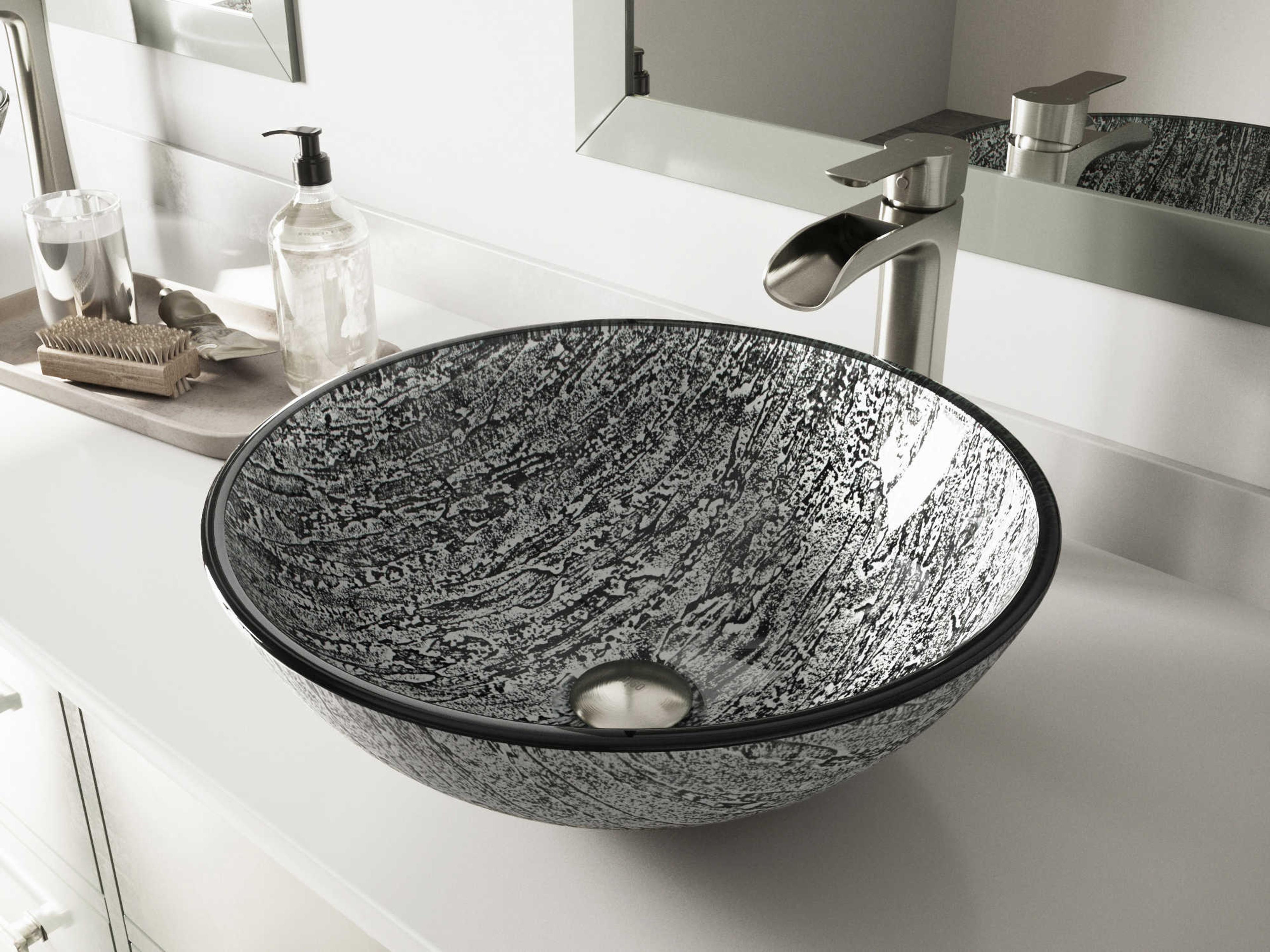 Vigo Titanium Slate Grey 17" Round Vessel Bathroom Sink with Brushed Nickel 1-Lever Niko Faucet and Drain