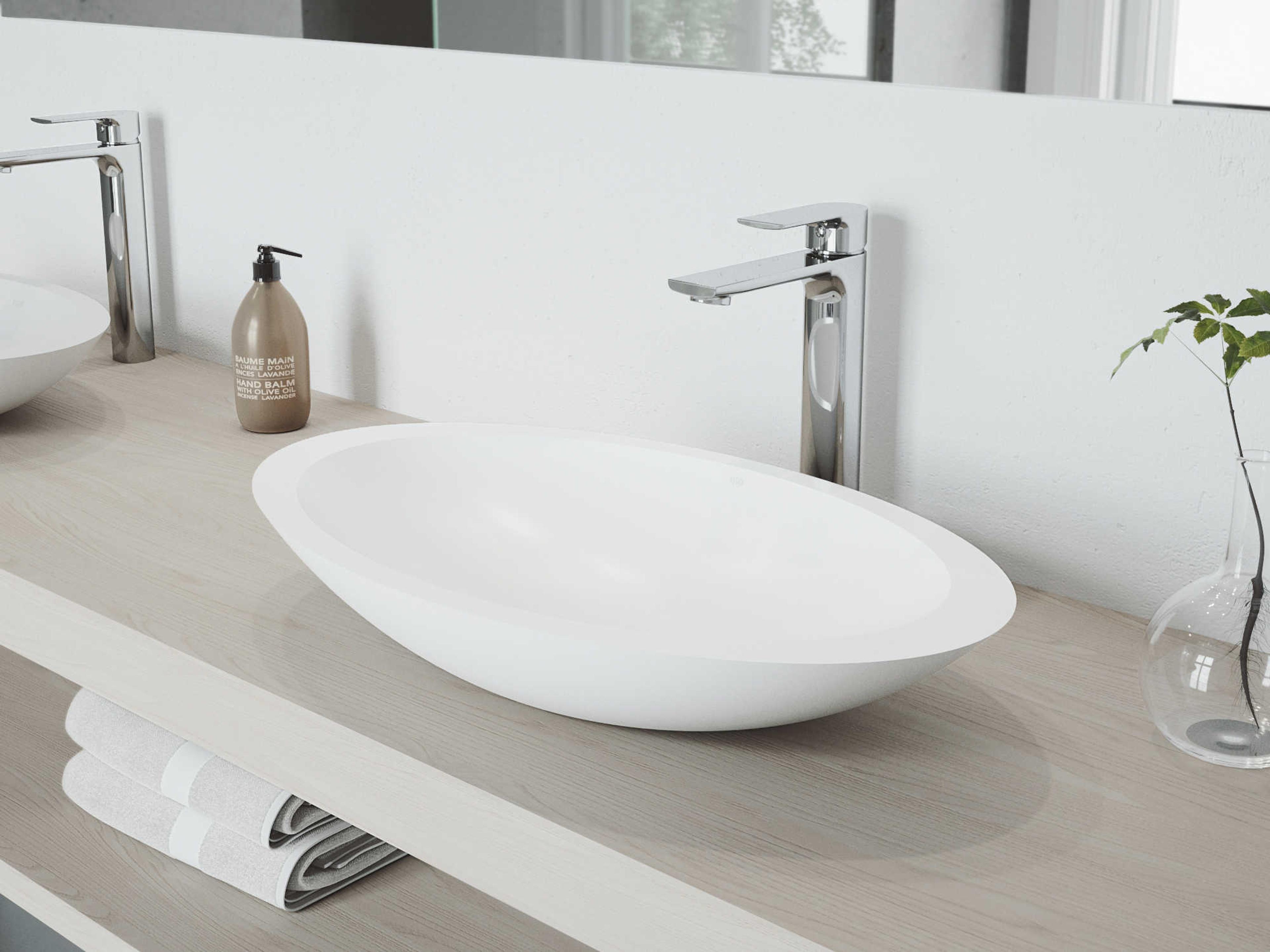 Vigo Wisteria Matte White 23" Oval Vessel Bathroom Sink with Chrome 1-Lever Norfolk Faucet and Drain