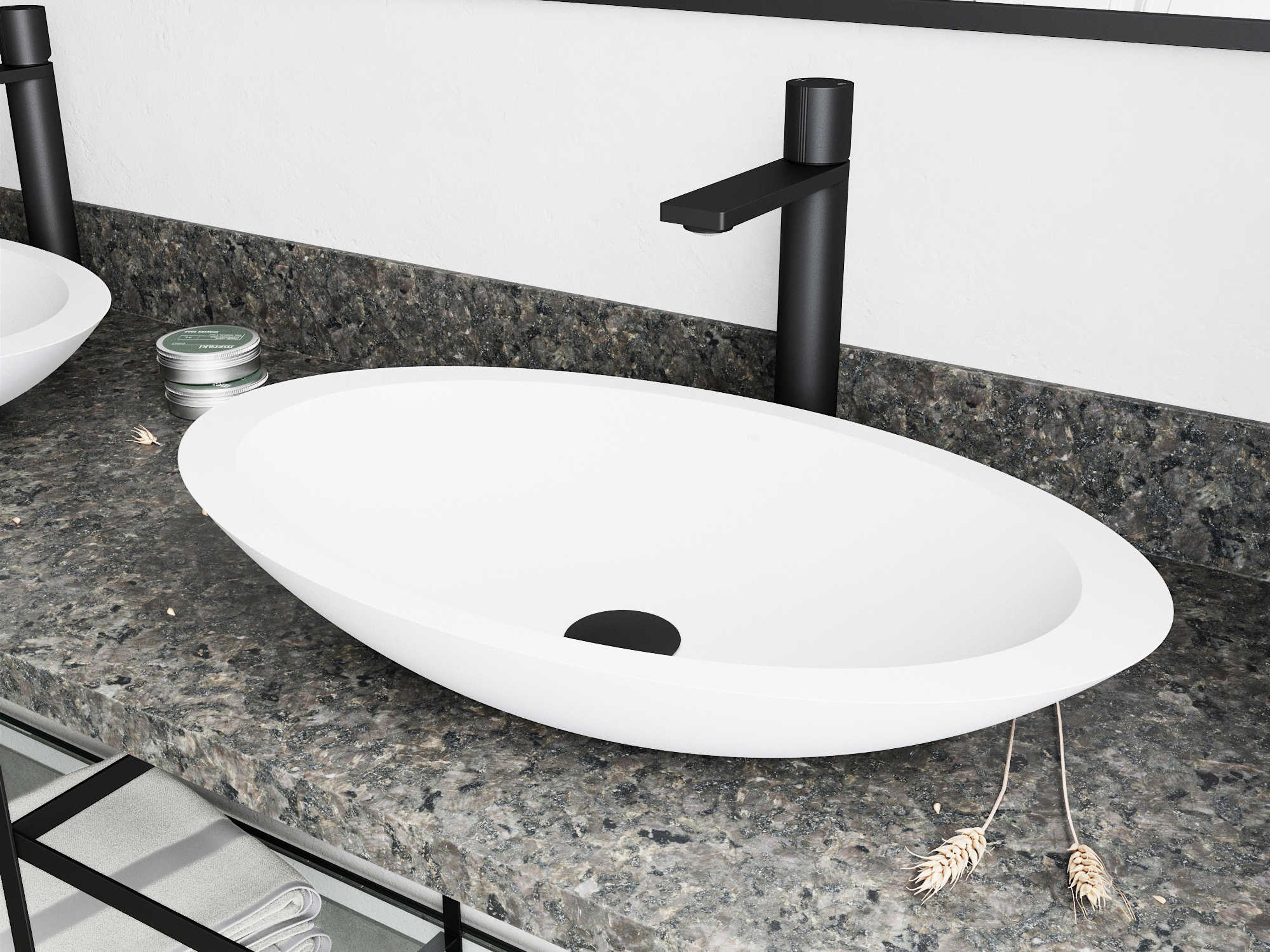 Wisteria Matte White 23" Oval Vessel Bathroom Sink with Matte Black Gotham Faucet