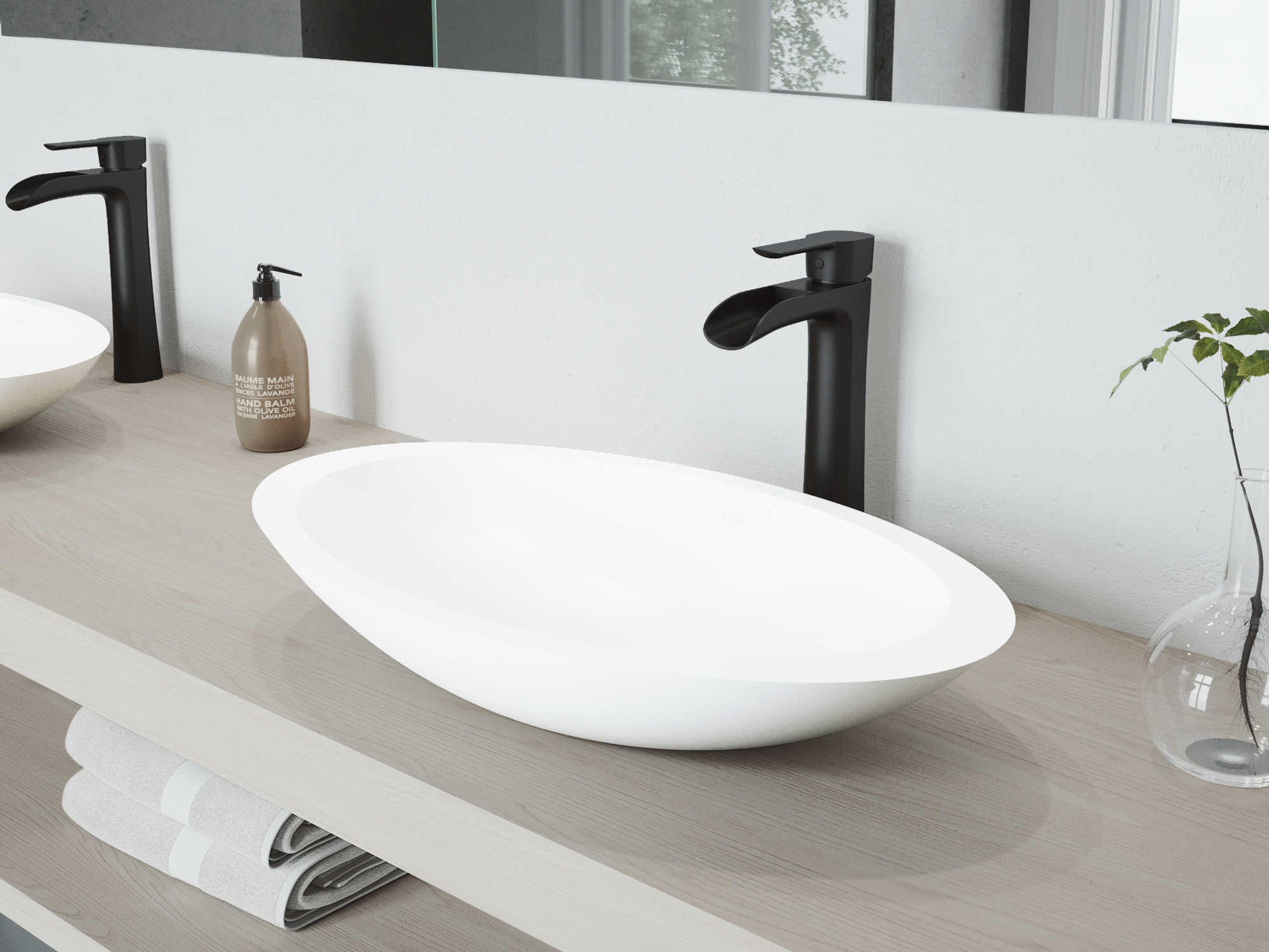 Vigo Wisteria Matte White 23" Oval Vessel Bathroom Sink with Matte Black 1-Lever Niko Faucet and Drain