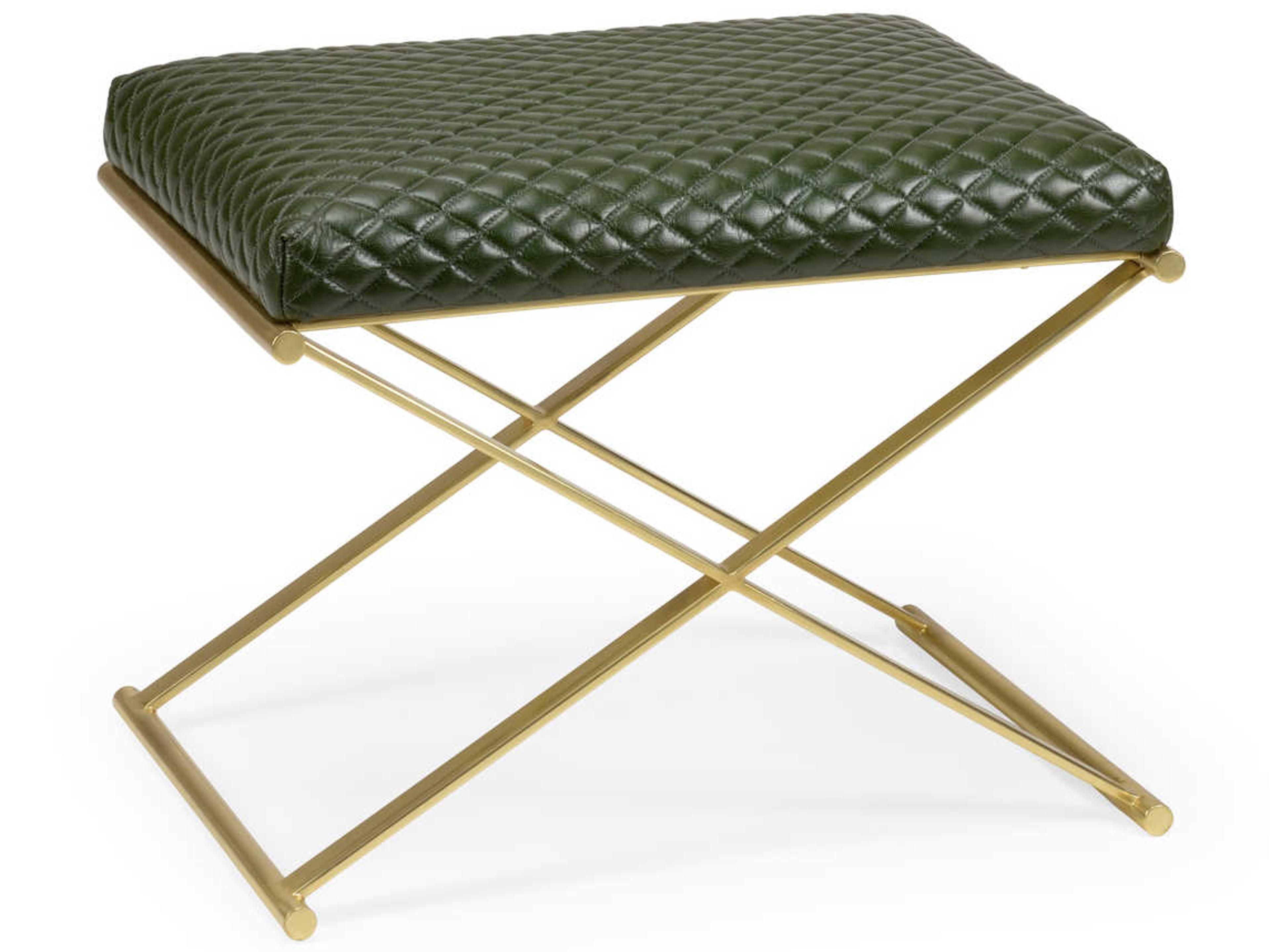 Wildwood Garrett Dark Green Gold Leather Accent Stool
