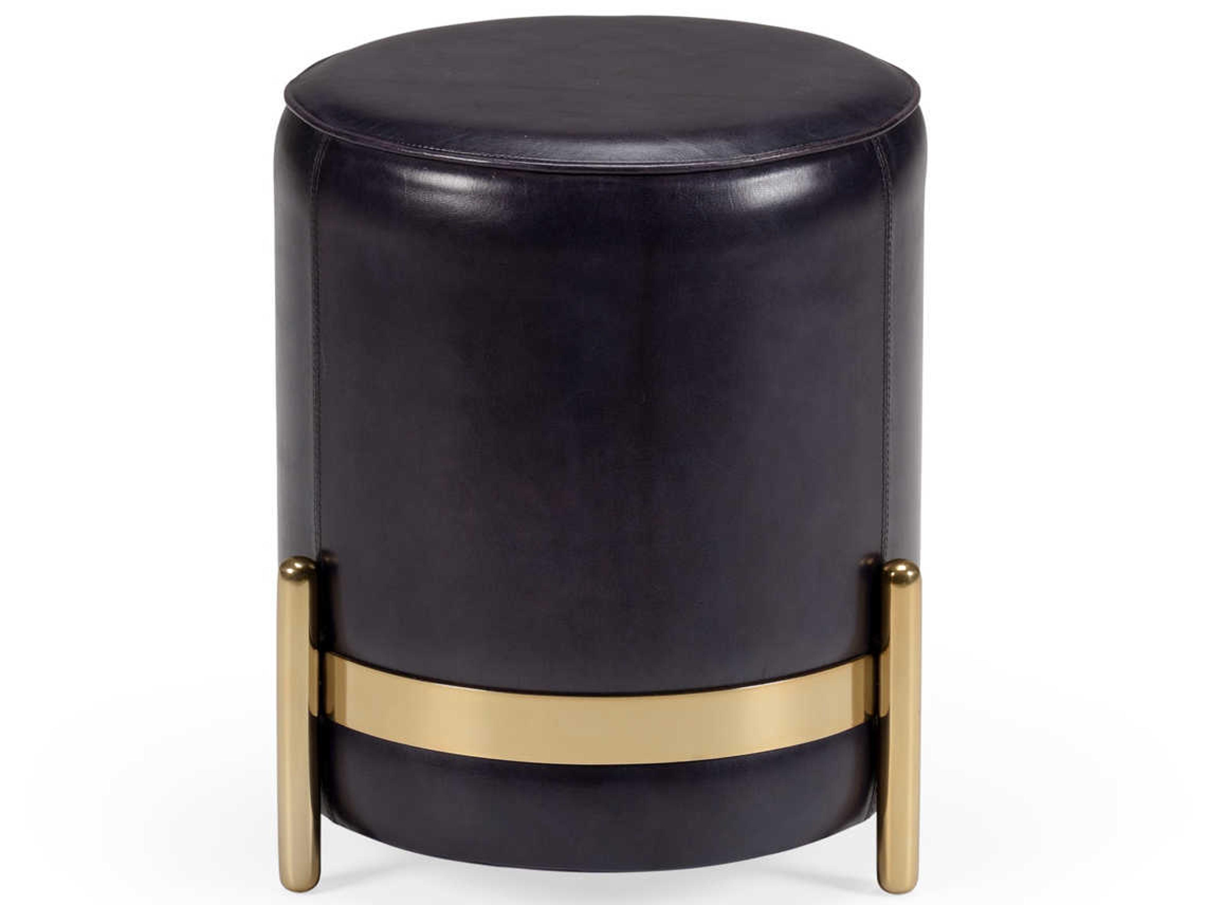 Wildwood Bruce Midnight Blue Gold Leather Accent Stool