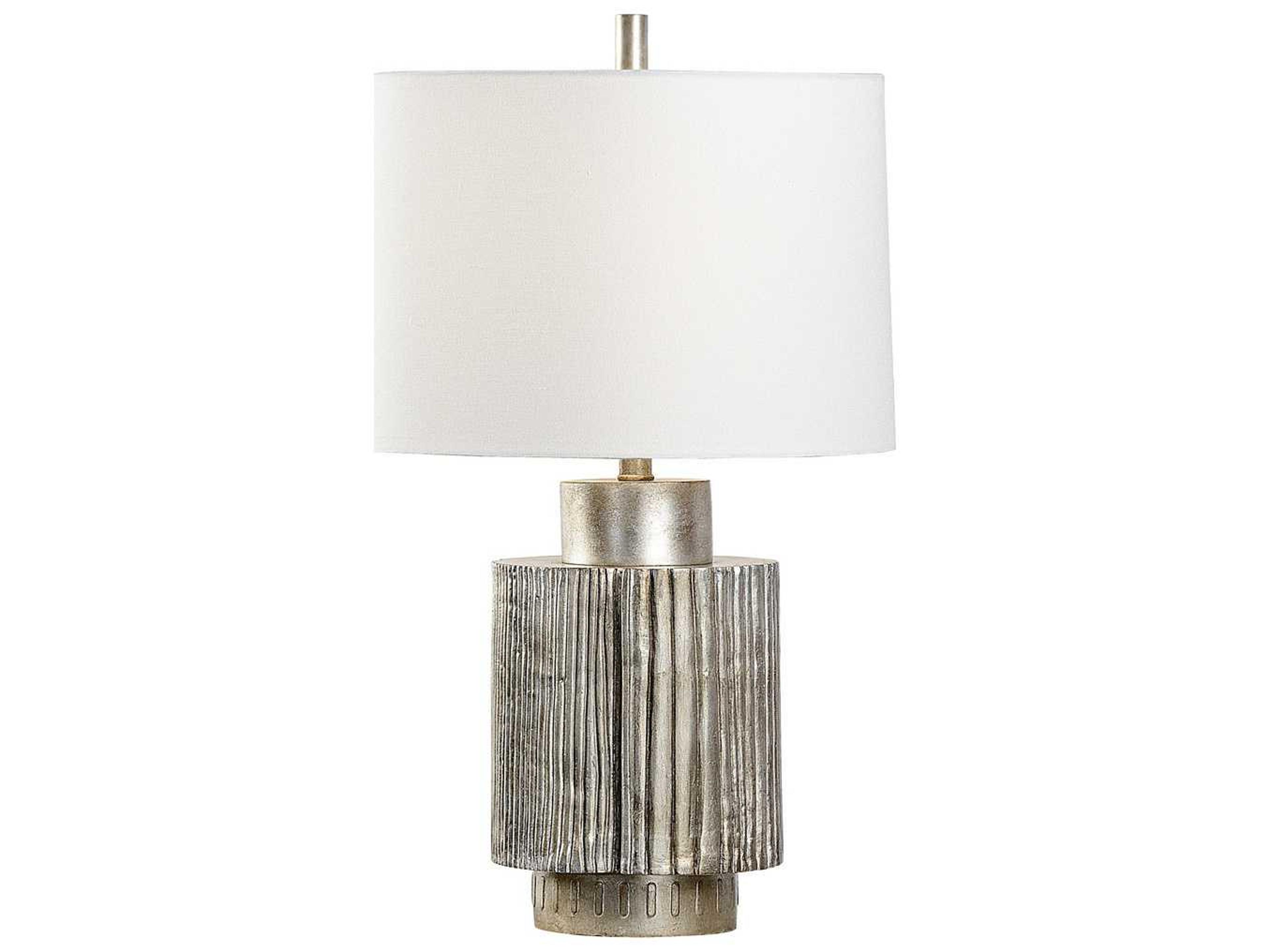 Wildwood Adagio Antique Silver Leaf Off White Linen Buffet Lamp