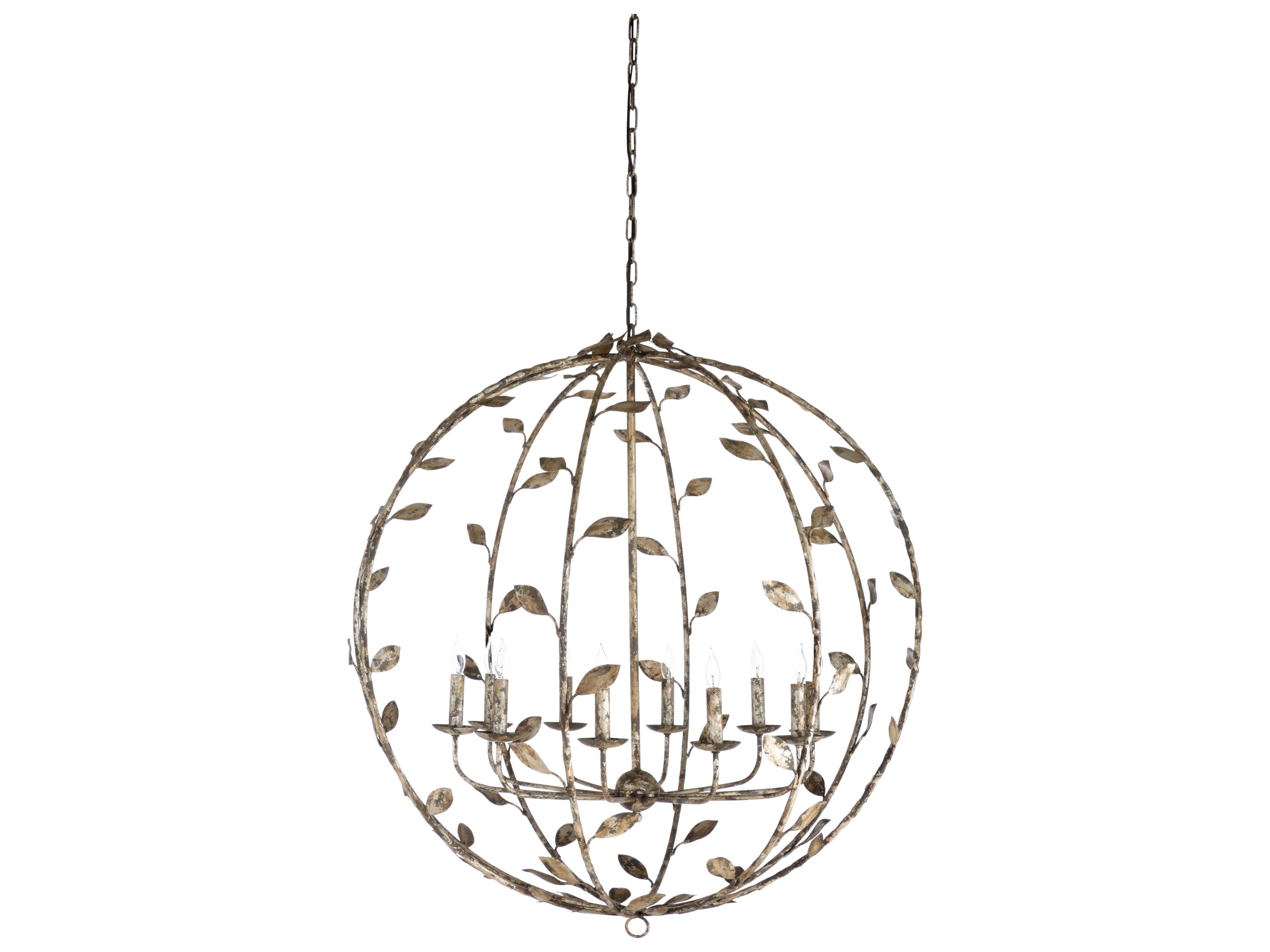 Wildwood Charlotte 10-Light Rustic Silver Leaf Candelabra Globe Chandelier