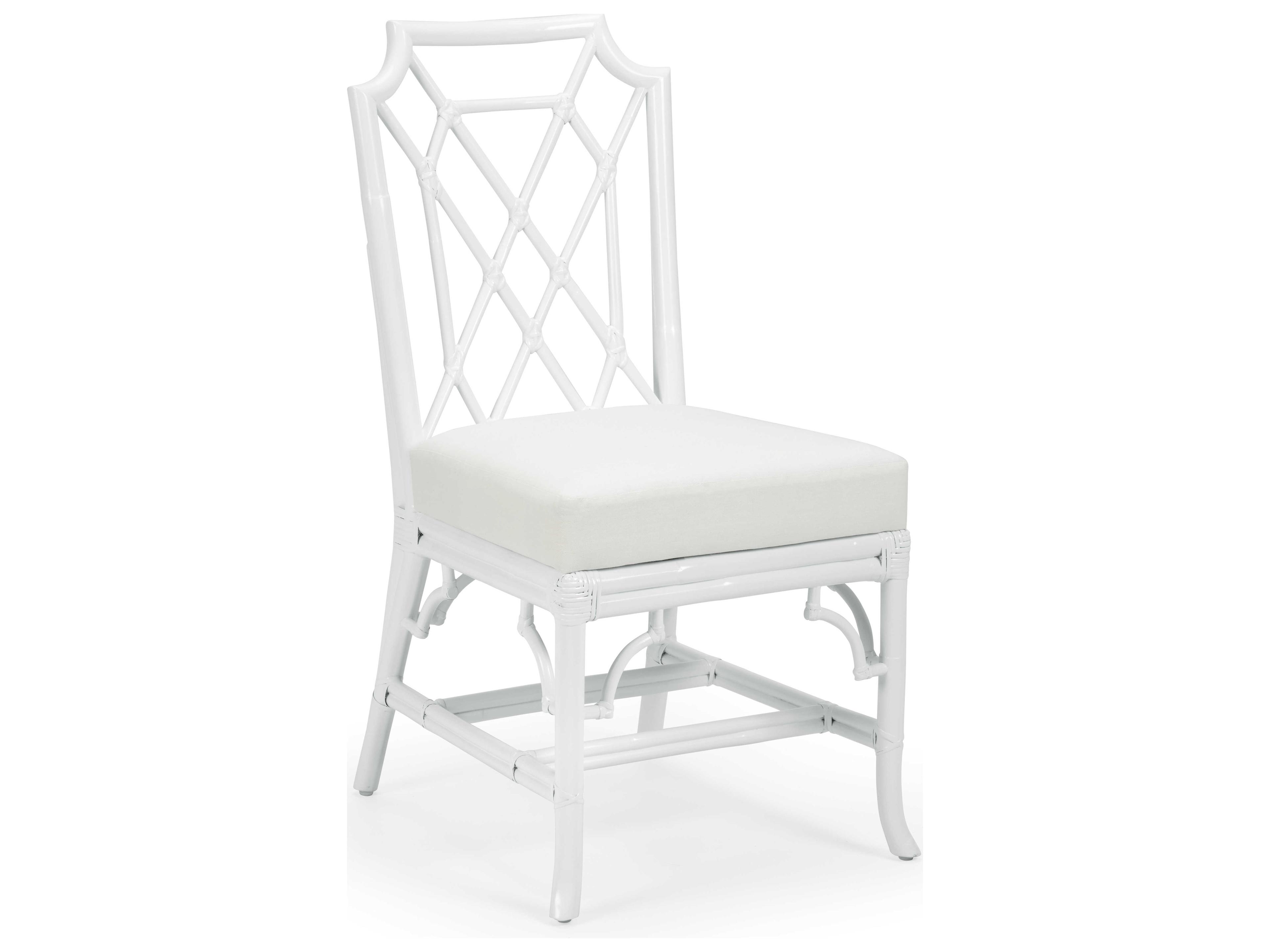 Wildwood Wild Palm Rattan White Upholstered Side Dining Chair