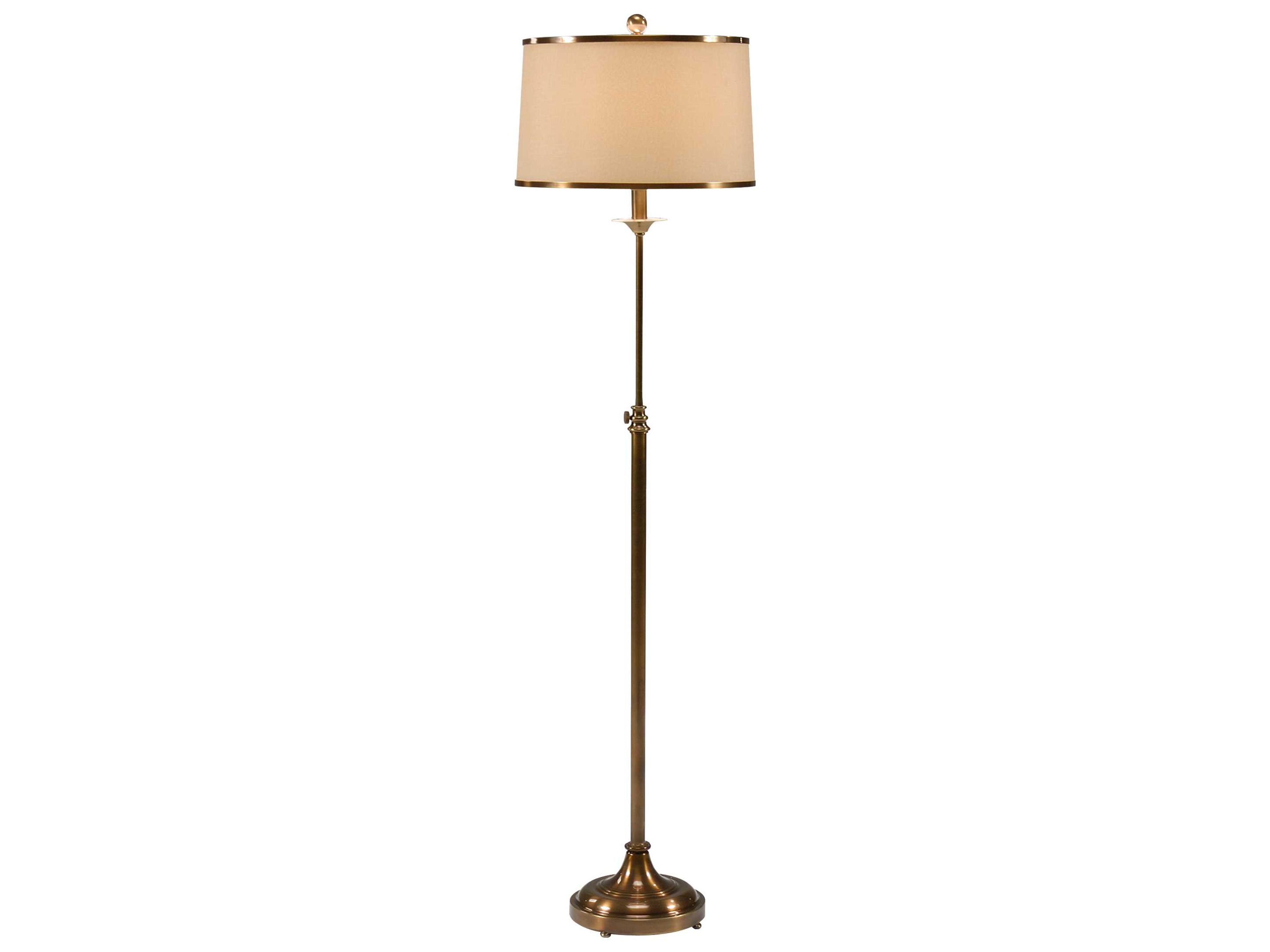 Wildwood Adjustable Antique Brass Patina Tan Silkette Floor Lamp