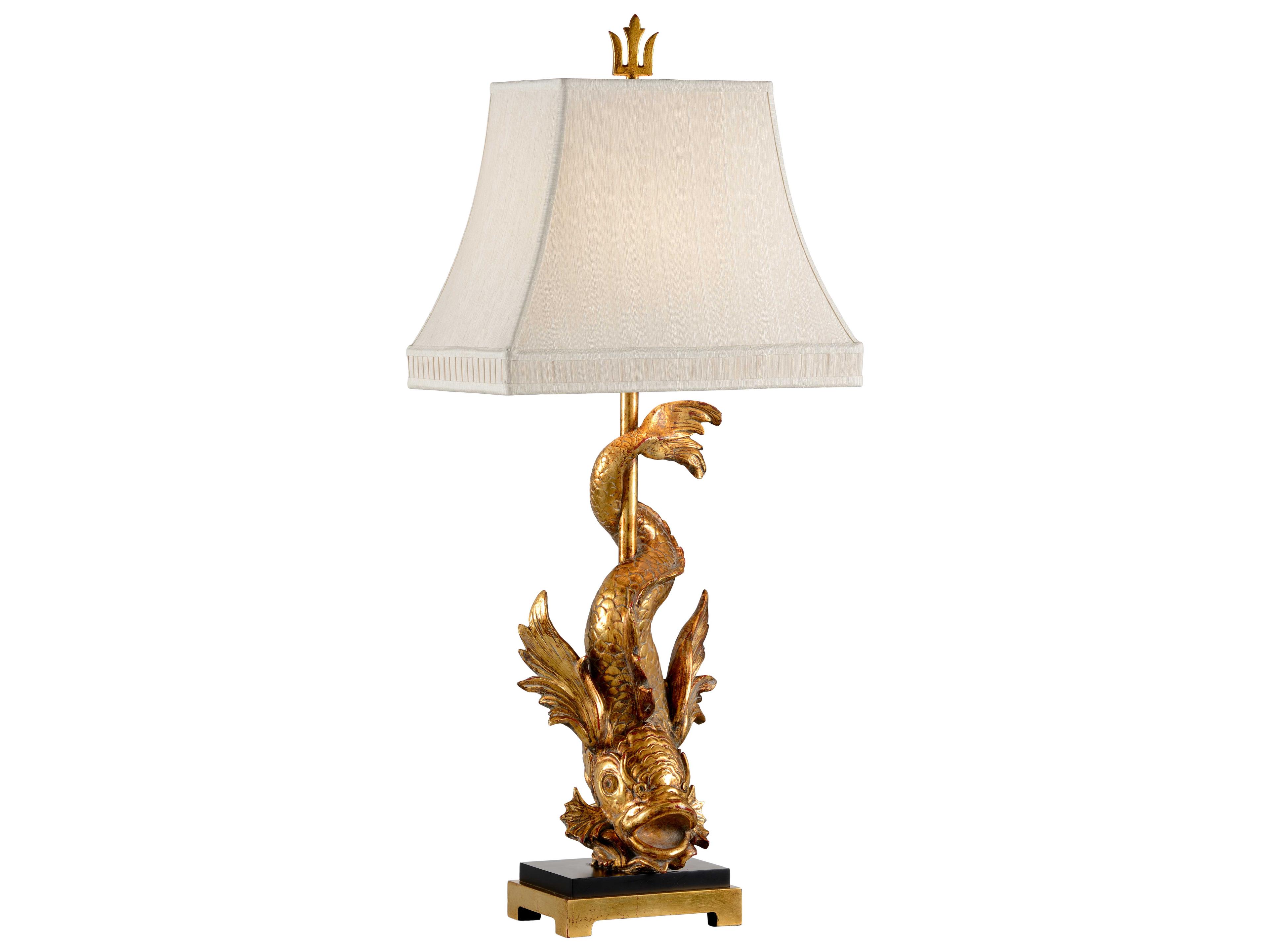 Wildwood Imperial Dragon Gold Leaf Cream Raw Silk Buffet Lamp