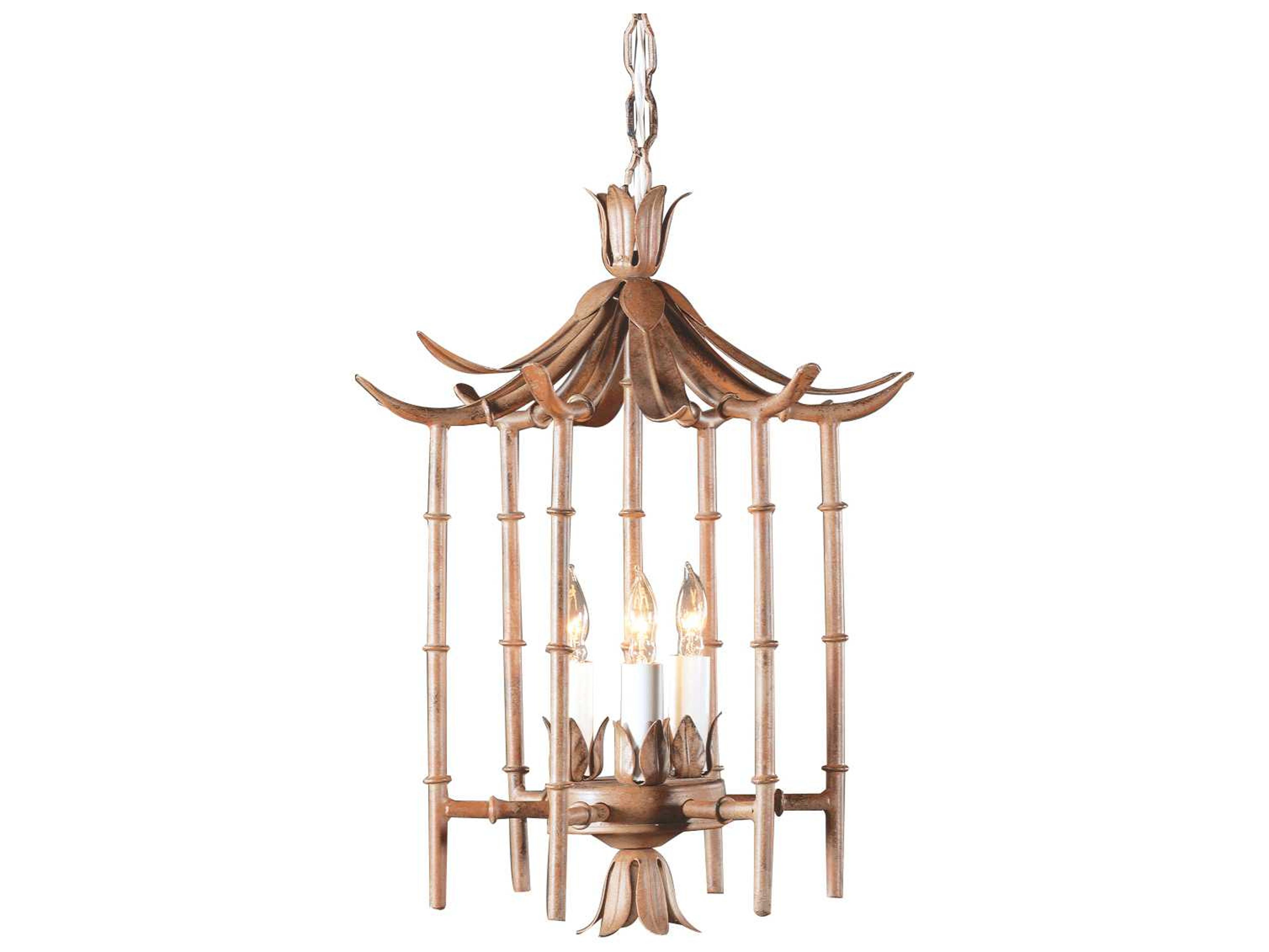 Wildwood Iron Bamboo 3-Light Patinated Art Glaze Copper Mini Pendant