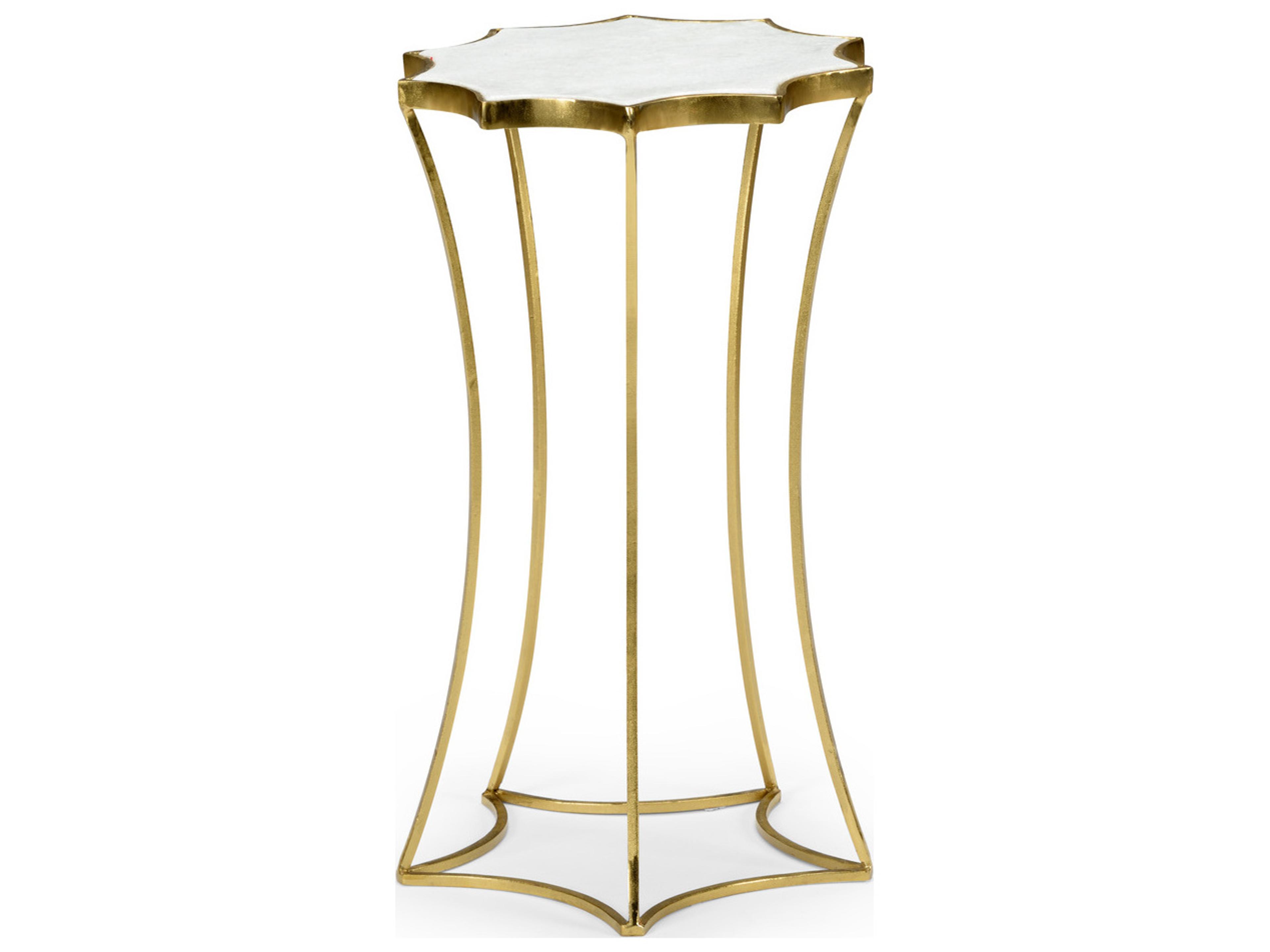 Wildwood Star Round Marble Antique Gold Leaf End Table