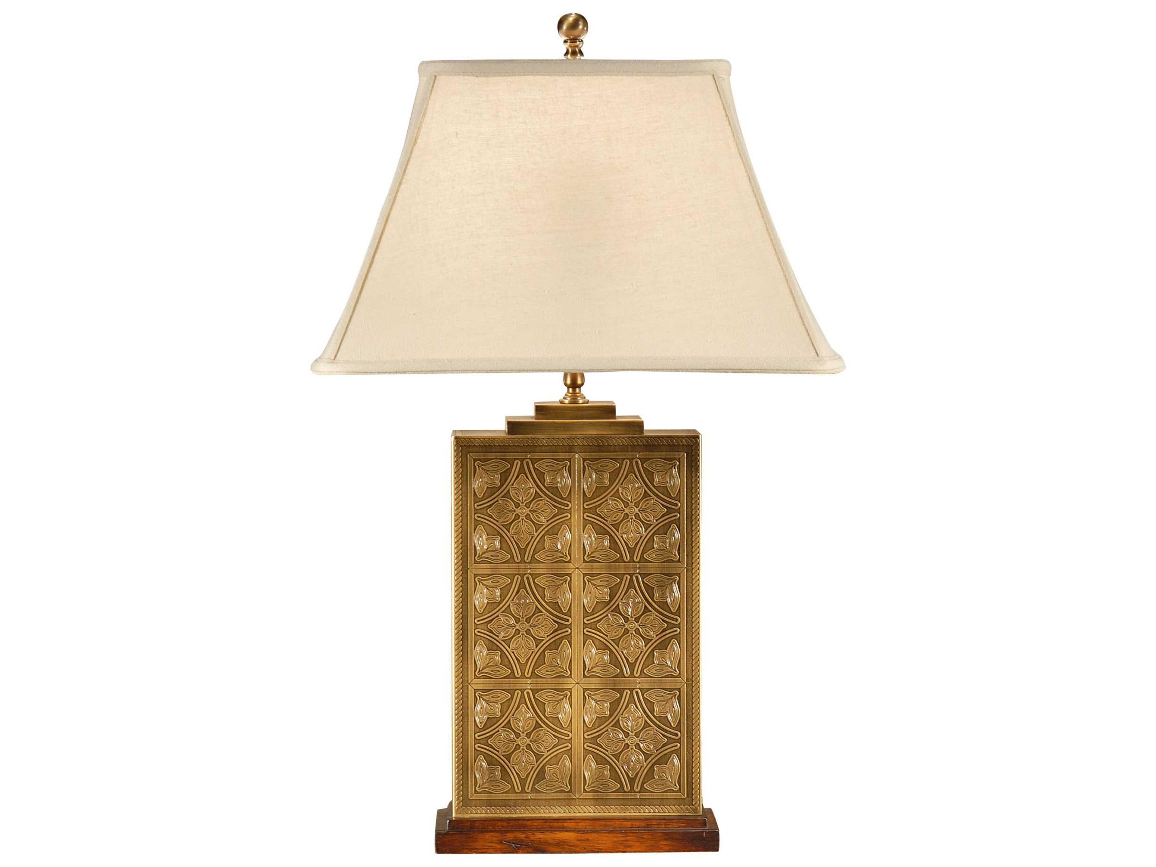 Wildwood Tea Box Antique Patina Beige Linen Brass Buffet Lamp