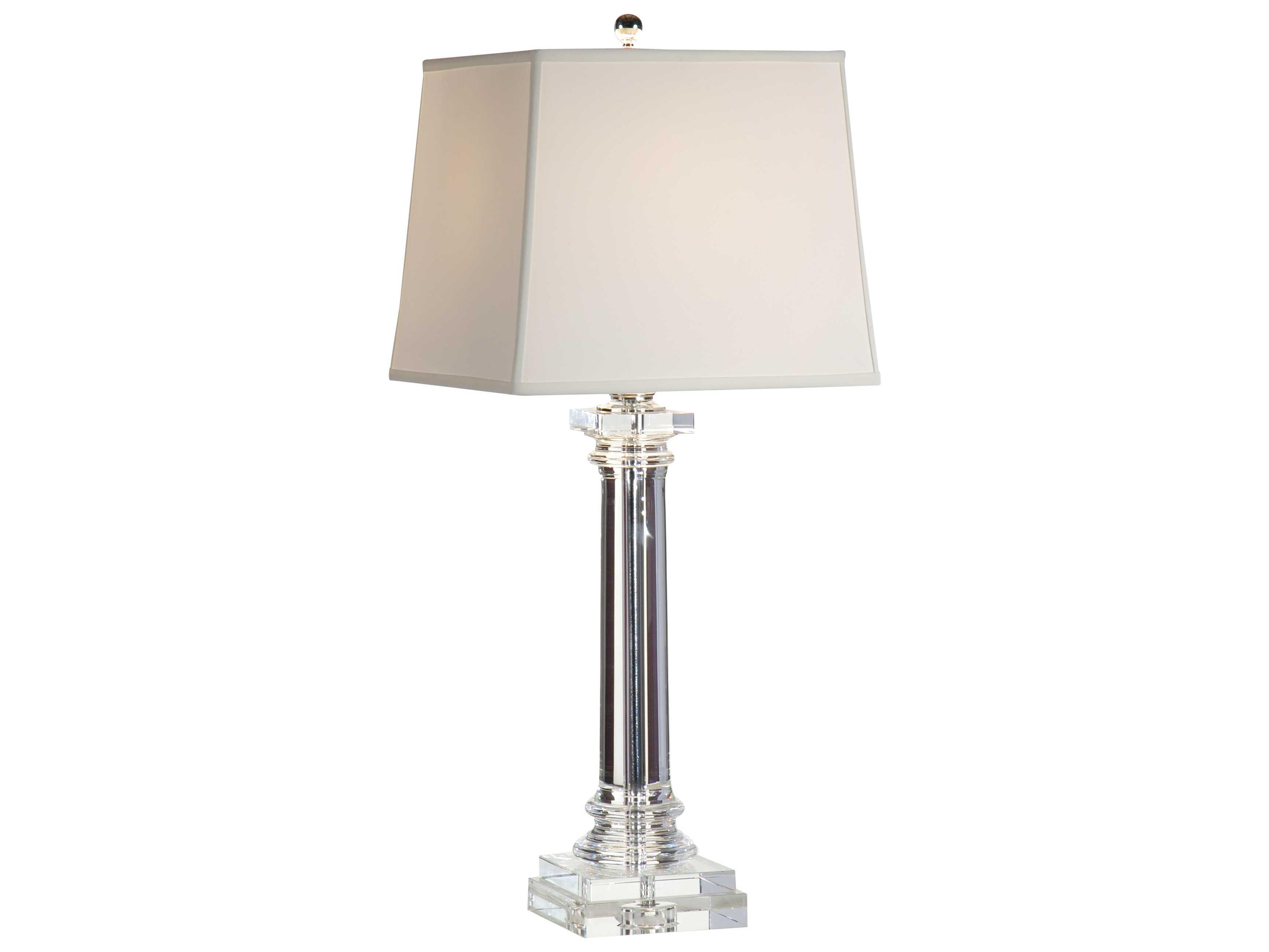 Wildwood Round Crystal Column Clear Off White Silk Nickel Buffet Lamp