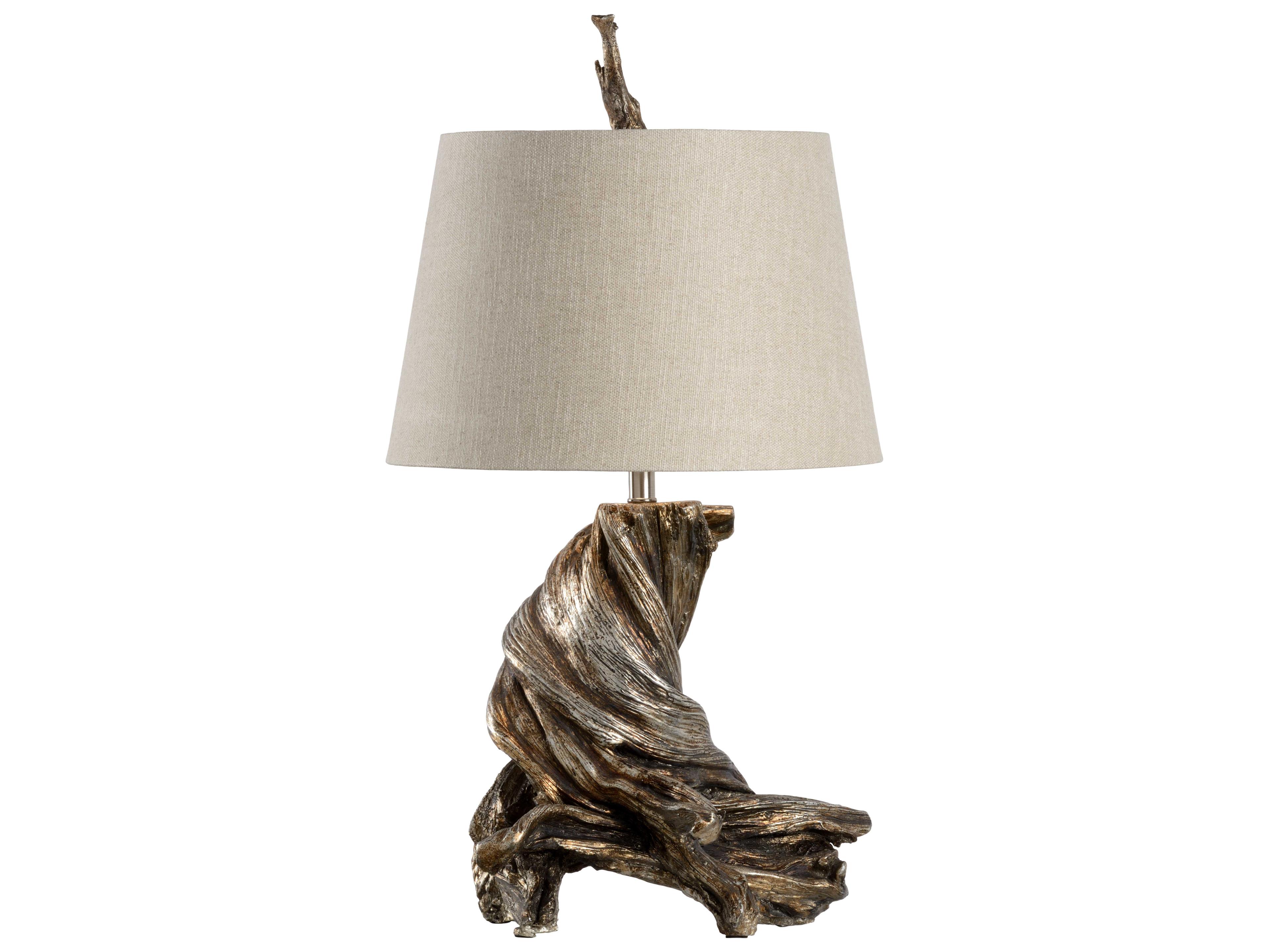 Wildwood Olmsted Antique Silver Leaf Natural Linen Buffet Lamp