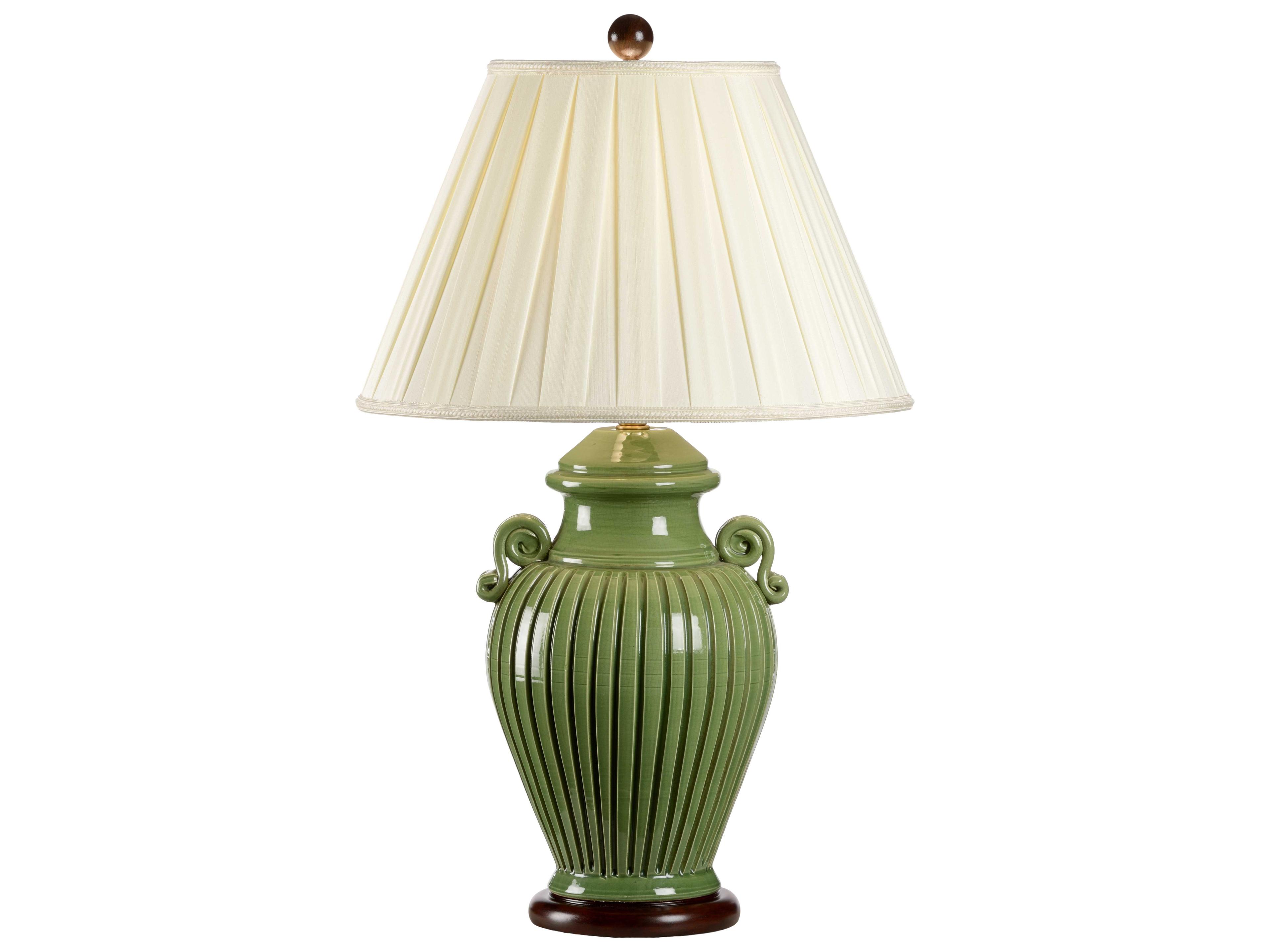 Wildwood Fluted Jar Green Glaze Dark Mahogany Eggshell Silkette Buffet Lamp