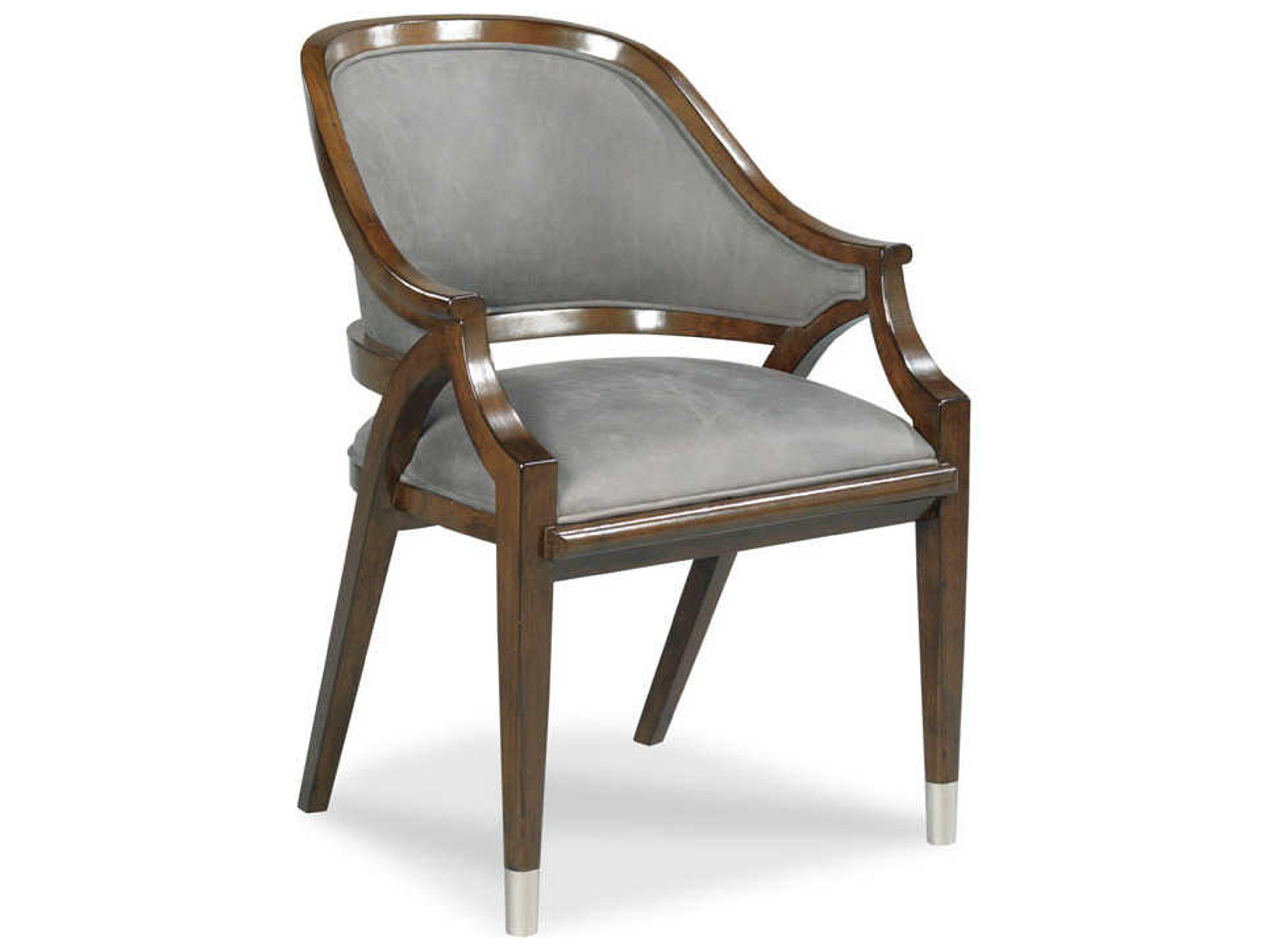 Woodbridge Belmont Leather Hardwood Gray Upholstered Arm Dining Chair