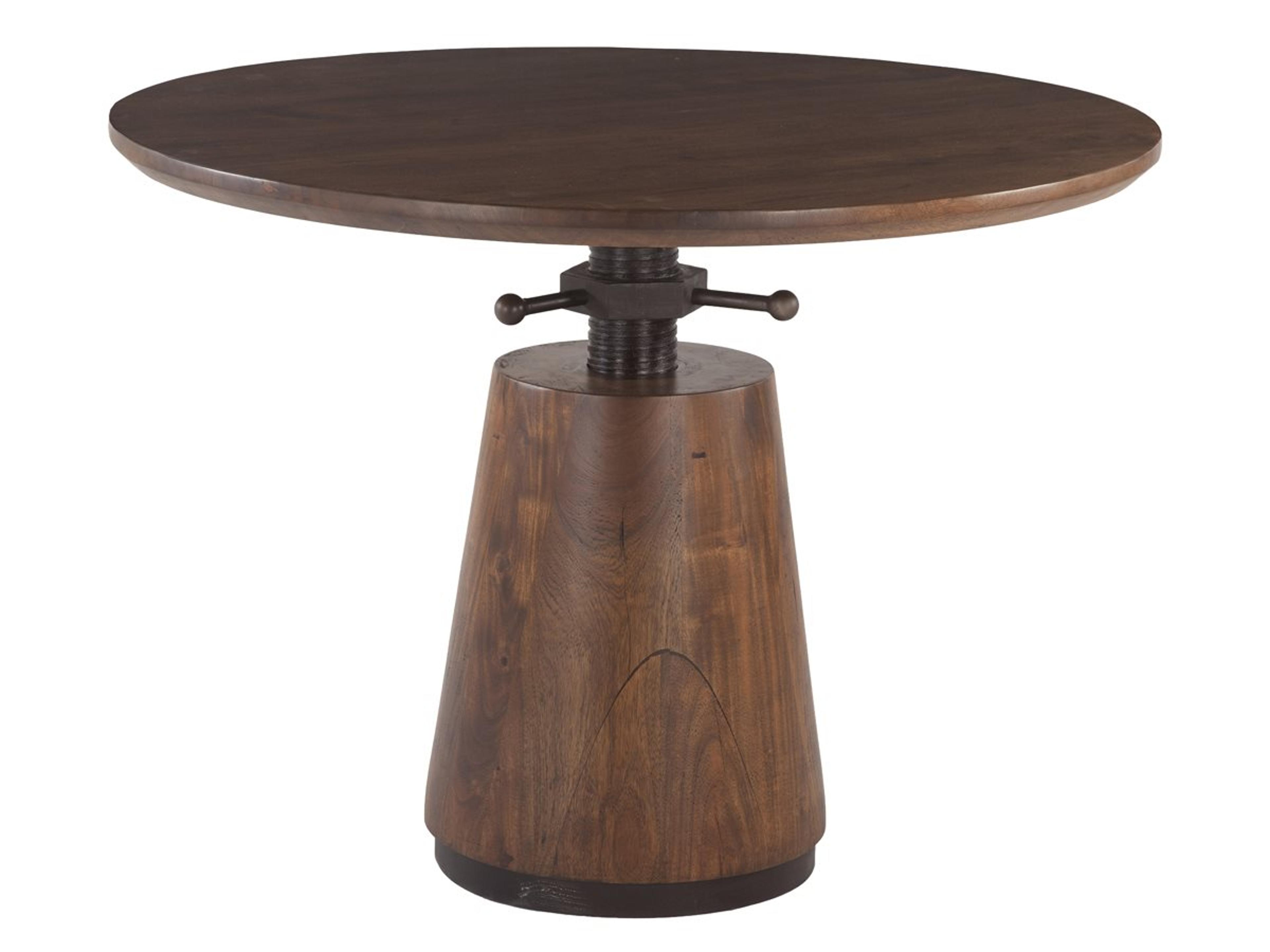 World Interiors Amici Round Wood Walnut Antique Zinc Dining Table