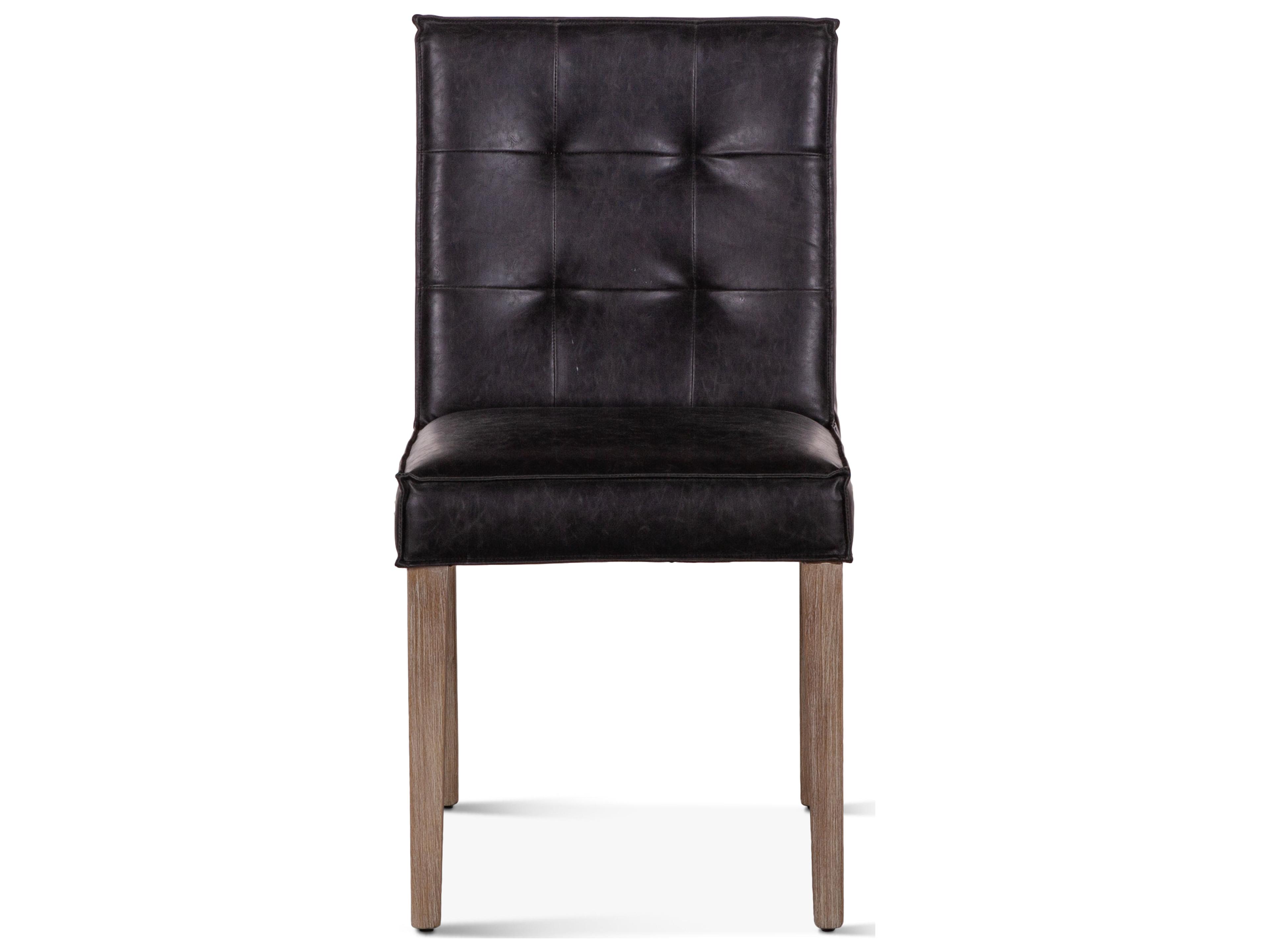 World Interiors Avery Oak Wood Black Leather Side Dining Chair