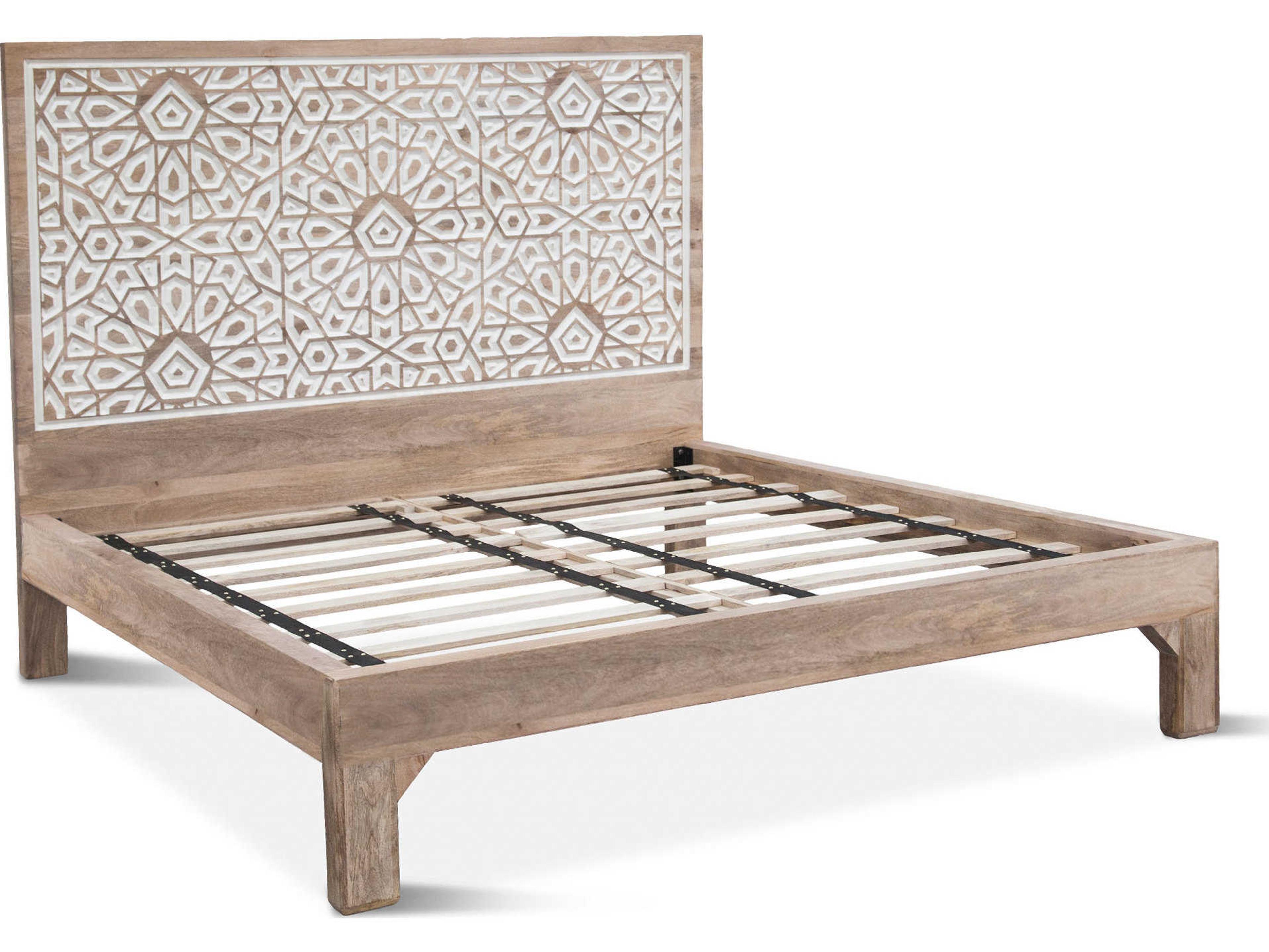 World Interiors Haveli Natural White Mango Wood King Platform Bed