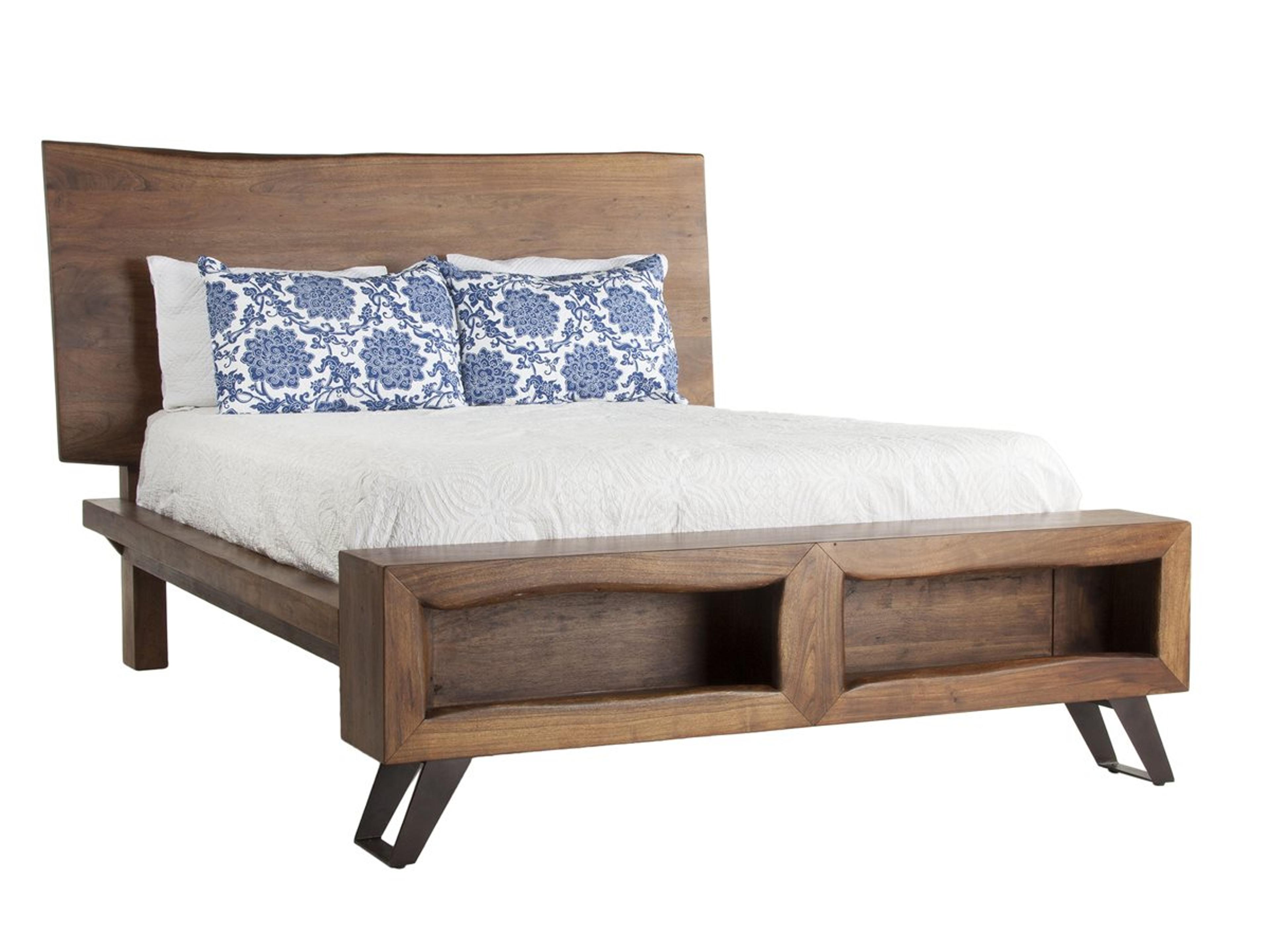 World Interiors Nottingham Walnut Black Acacia Wood Queen Panel Bed