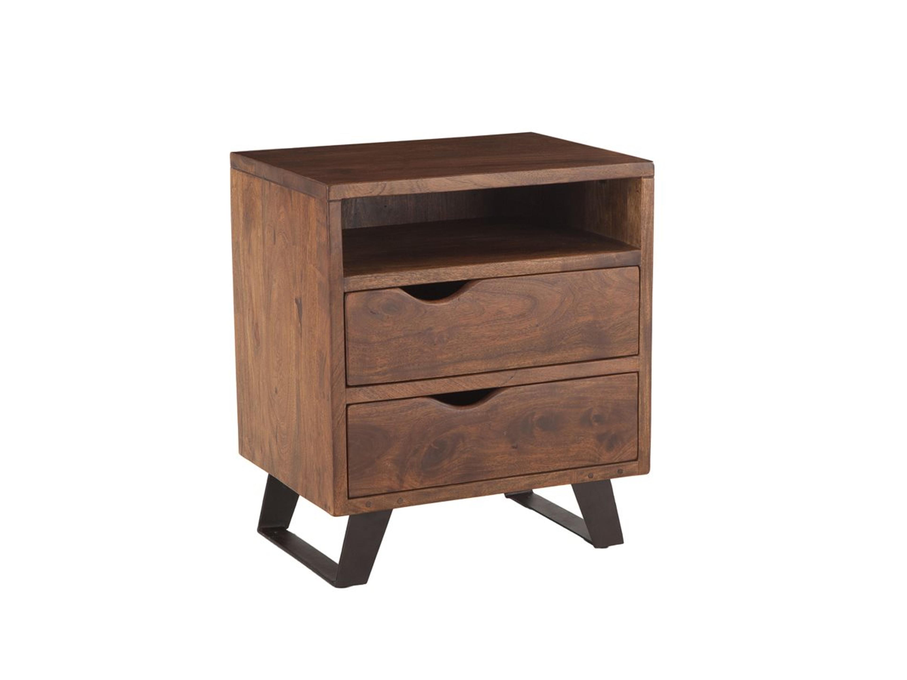 World Interiors Nottingham 2-Drawers Black Acacia Wood Chest Nightstand