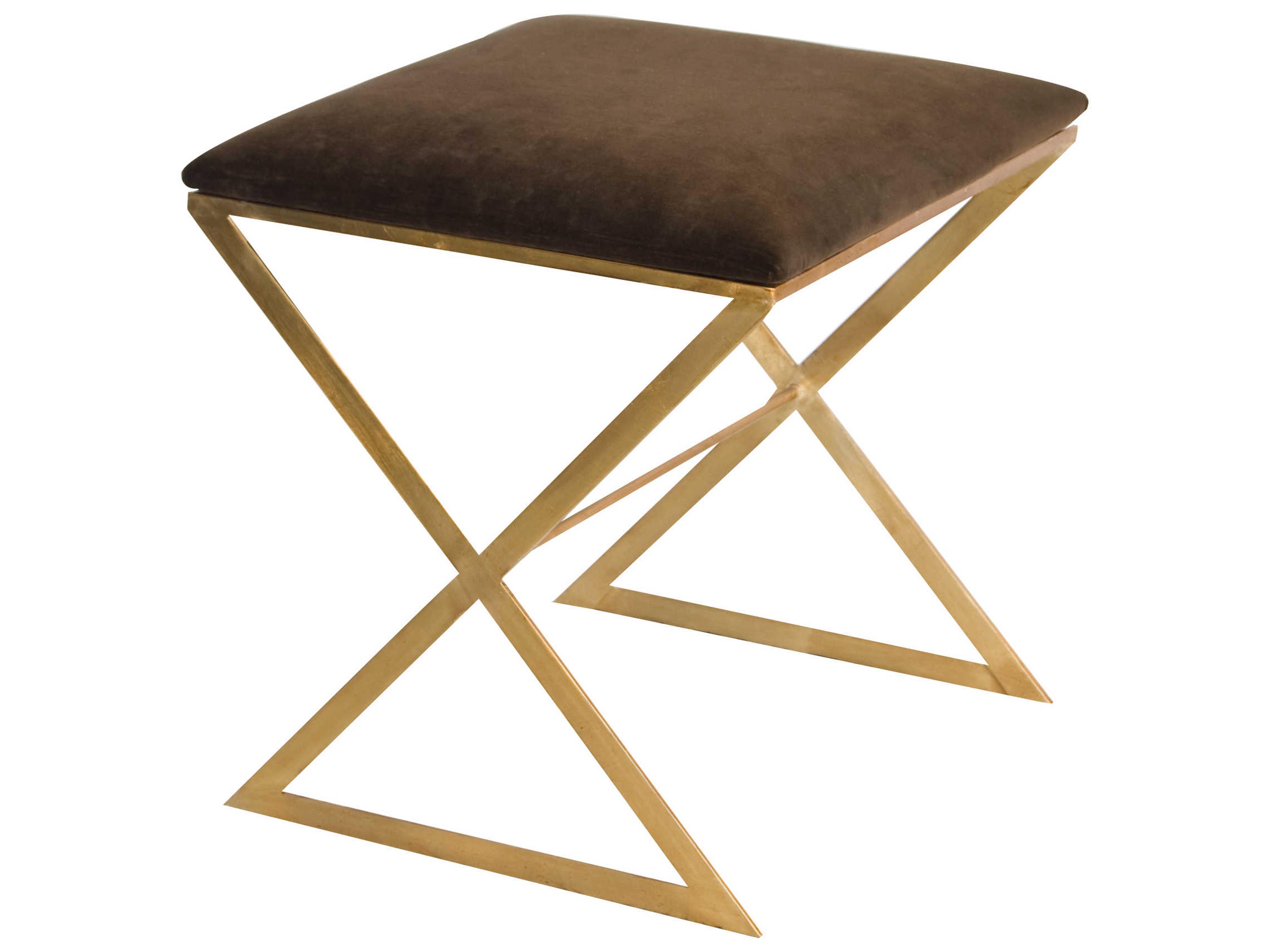 Worlds Away Brown Upholstered Gold Accent Stool