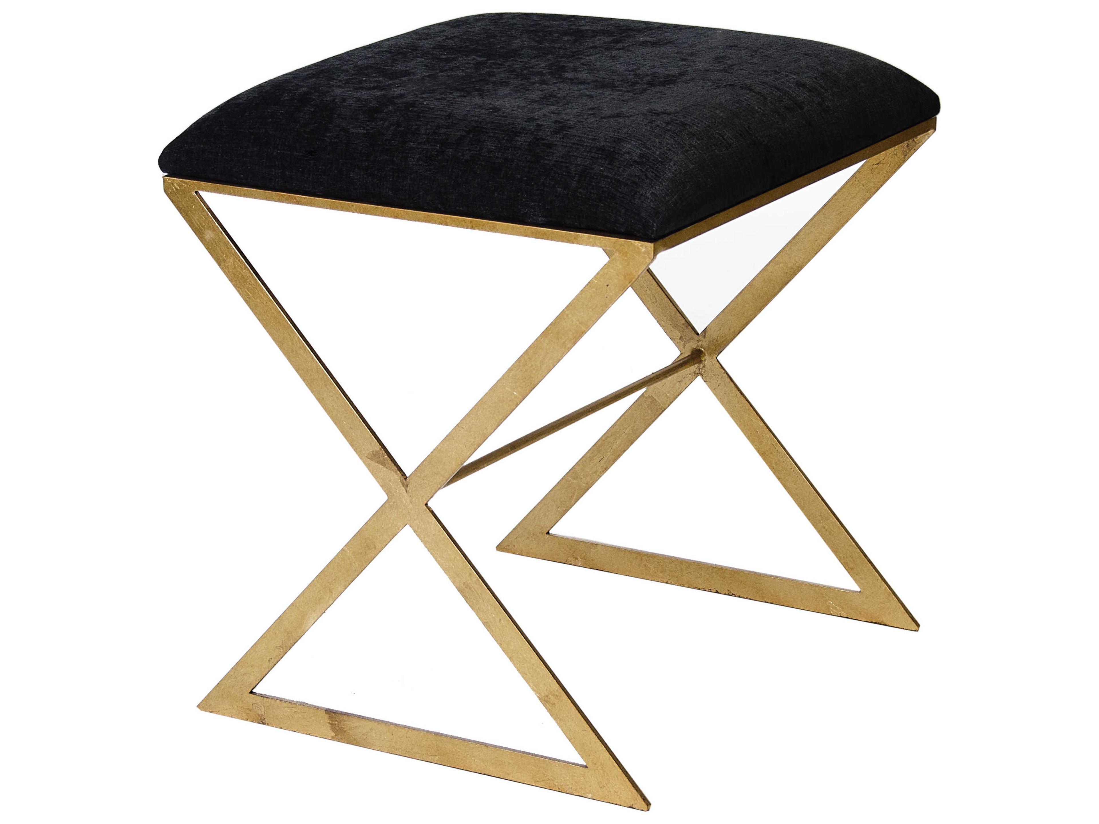 Worlds Away Black Upholstered Accent Stool