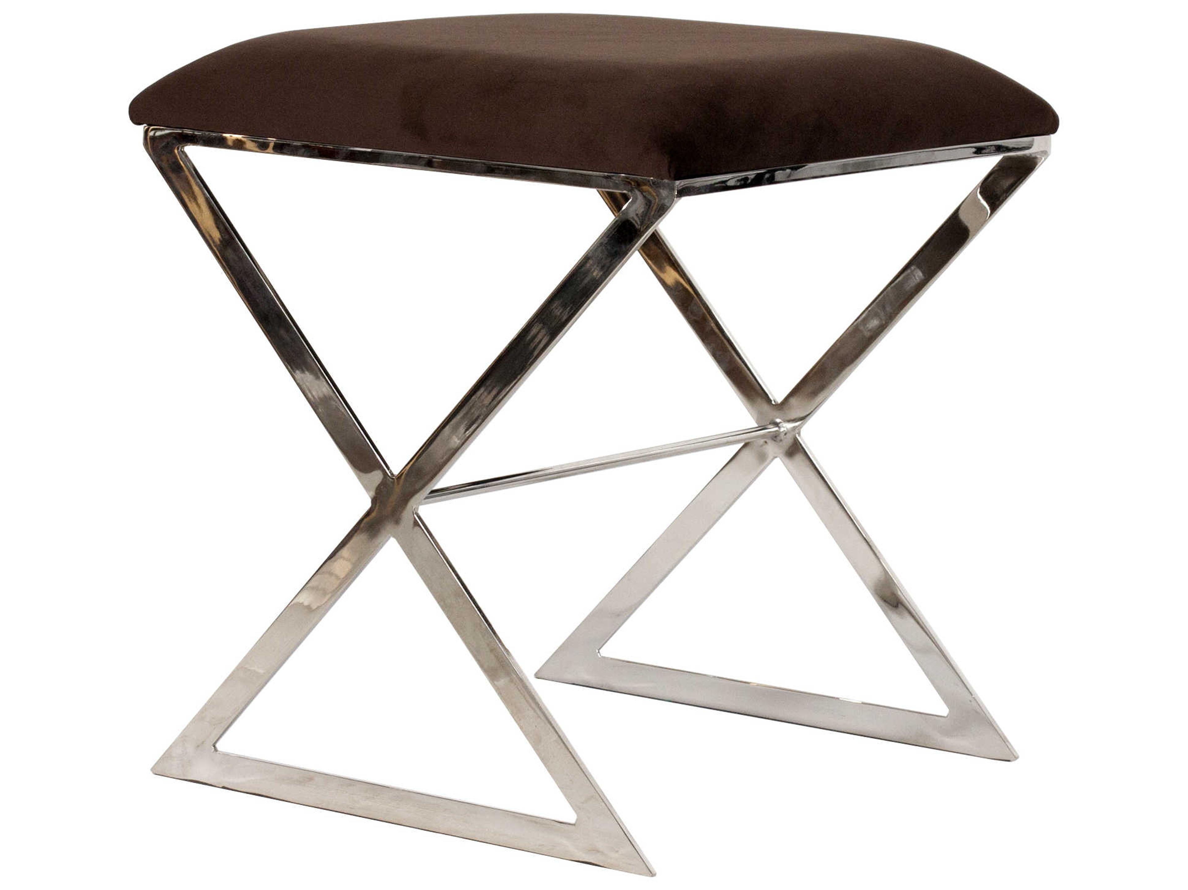 Worlds Away Brown Upholstered Silver Accent Stool