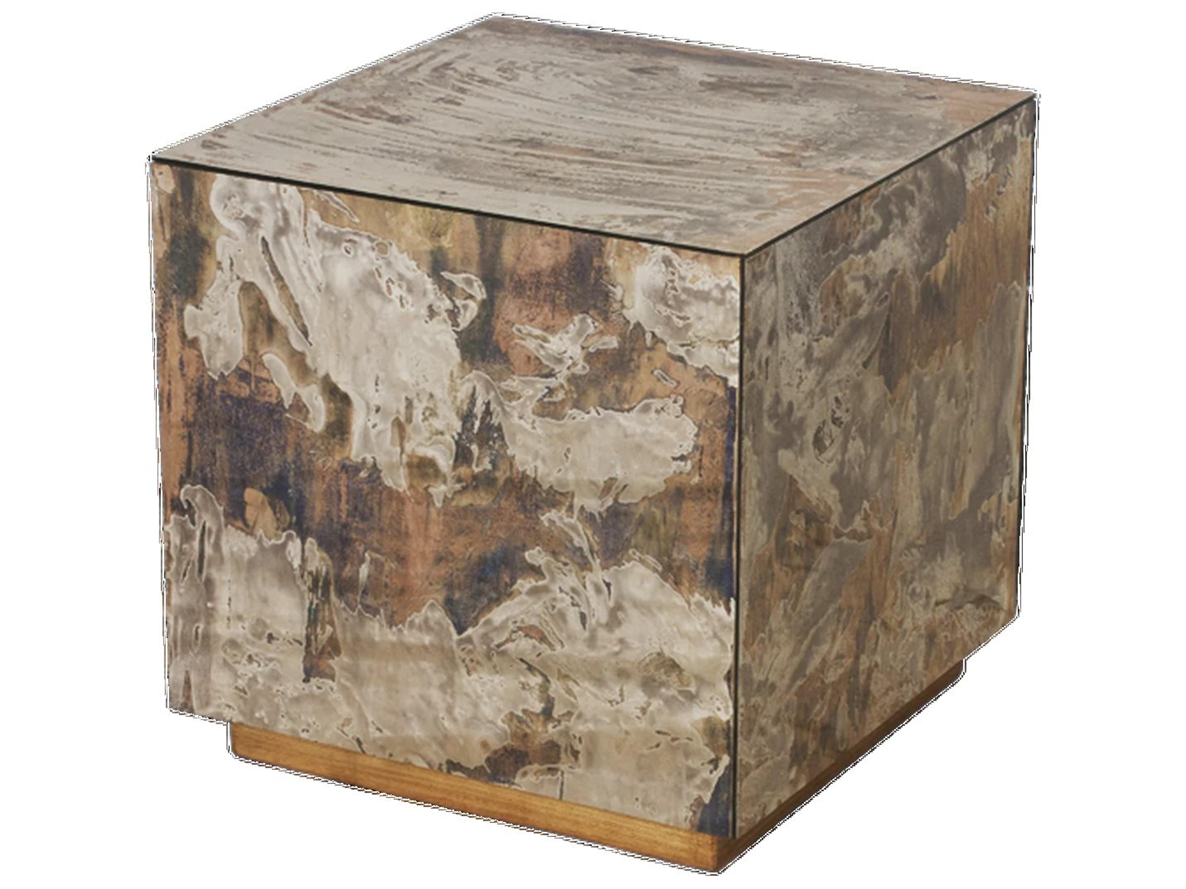 Worlds Away Square Gold Leaf Antique Mirror End Table