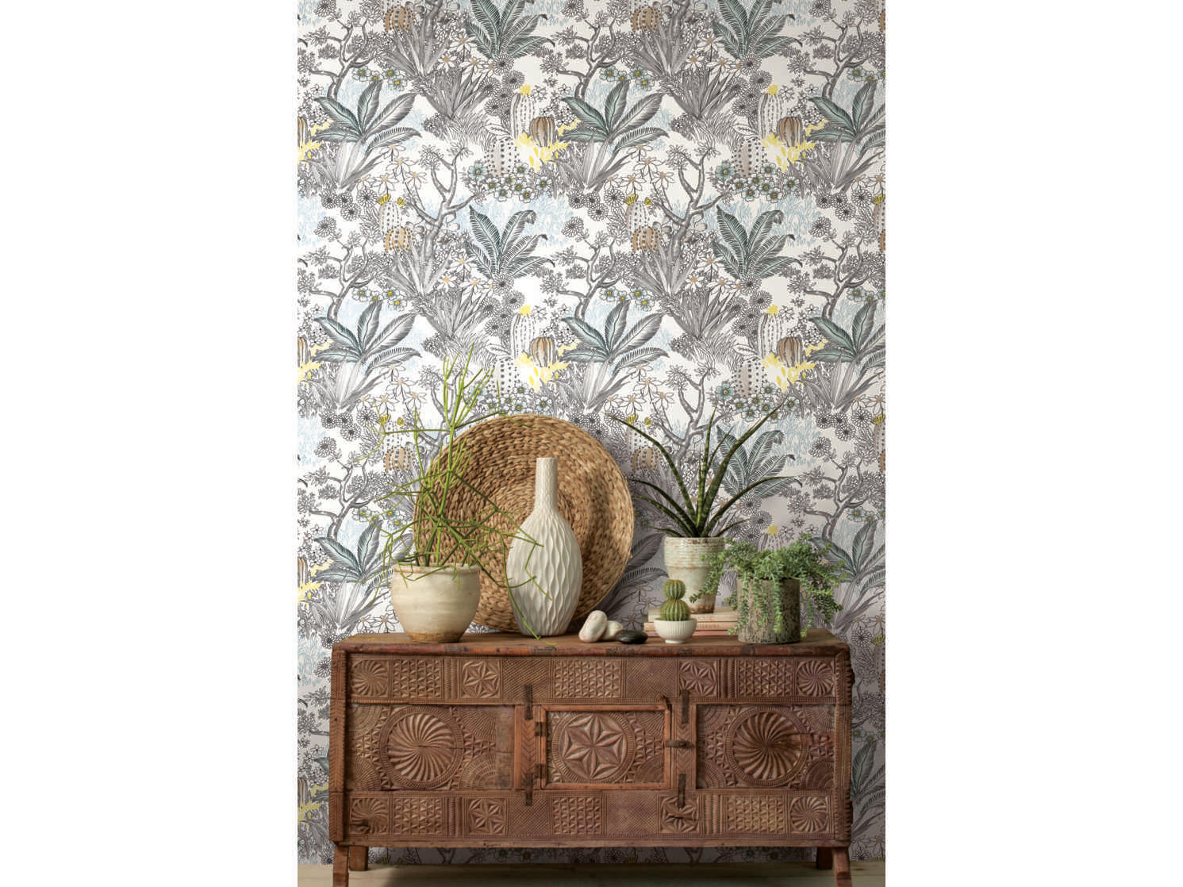 York Wallcoverings Outdoors In Black Flowering Desert Wallpaper