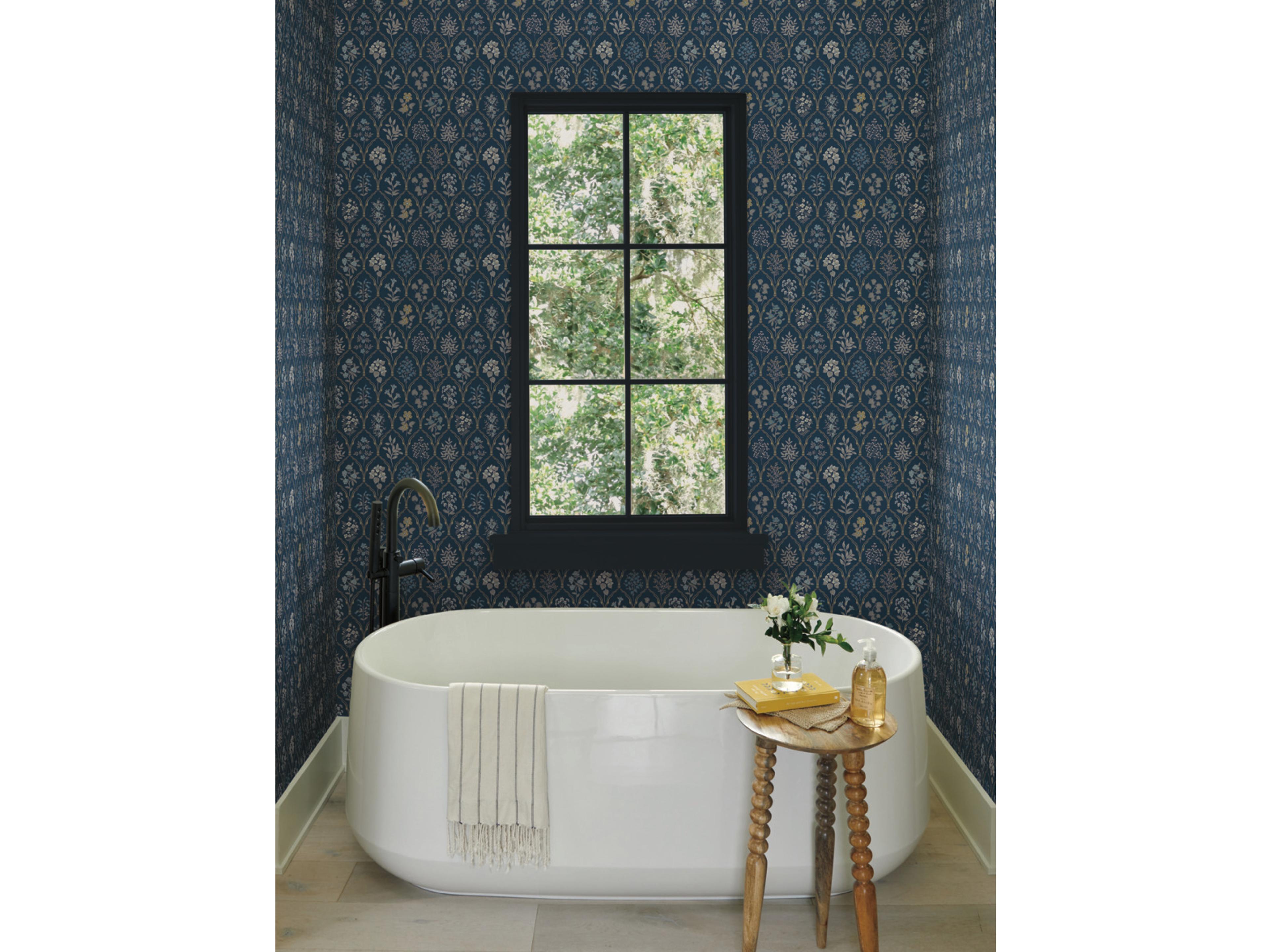York Wallcoverings Navy / Gold Hawthorne Wallpaper
