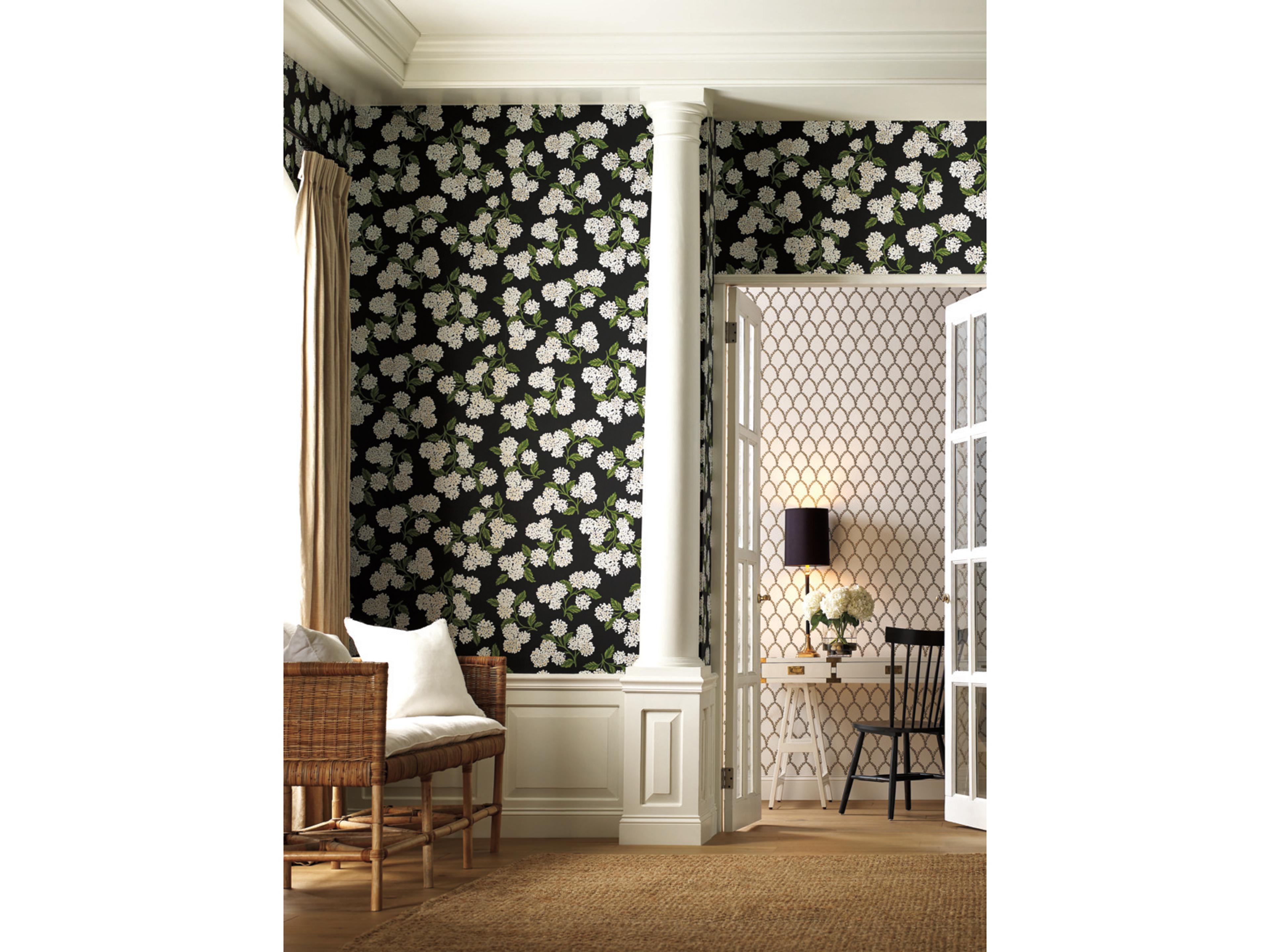 York Wallcoverings Black / White Hydrangea Wallpaper