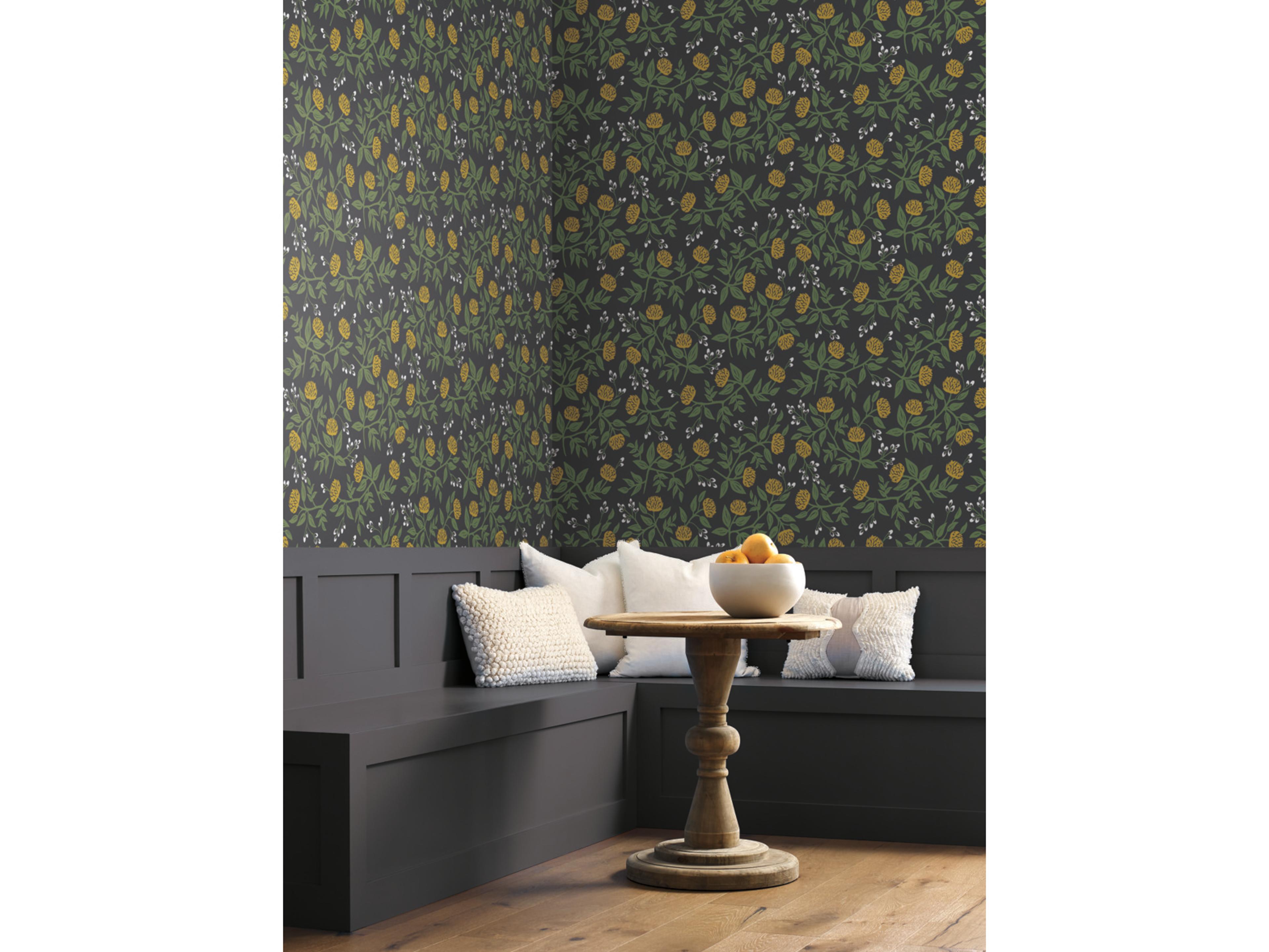 York Wallcoverings Black / Gold Peonies Wallpaper