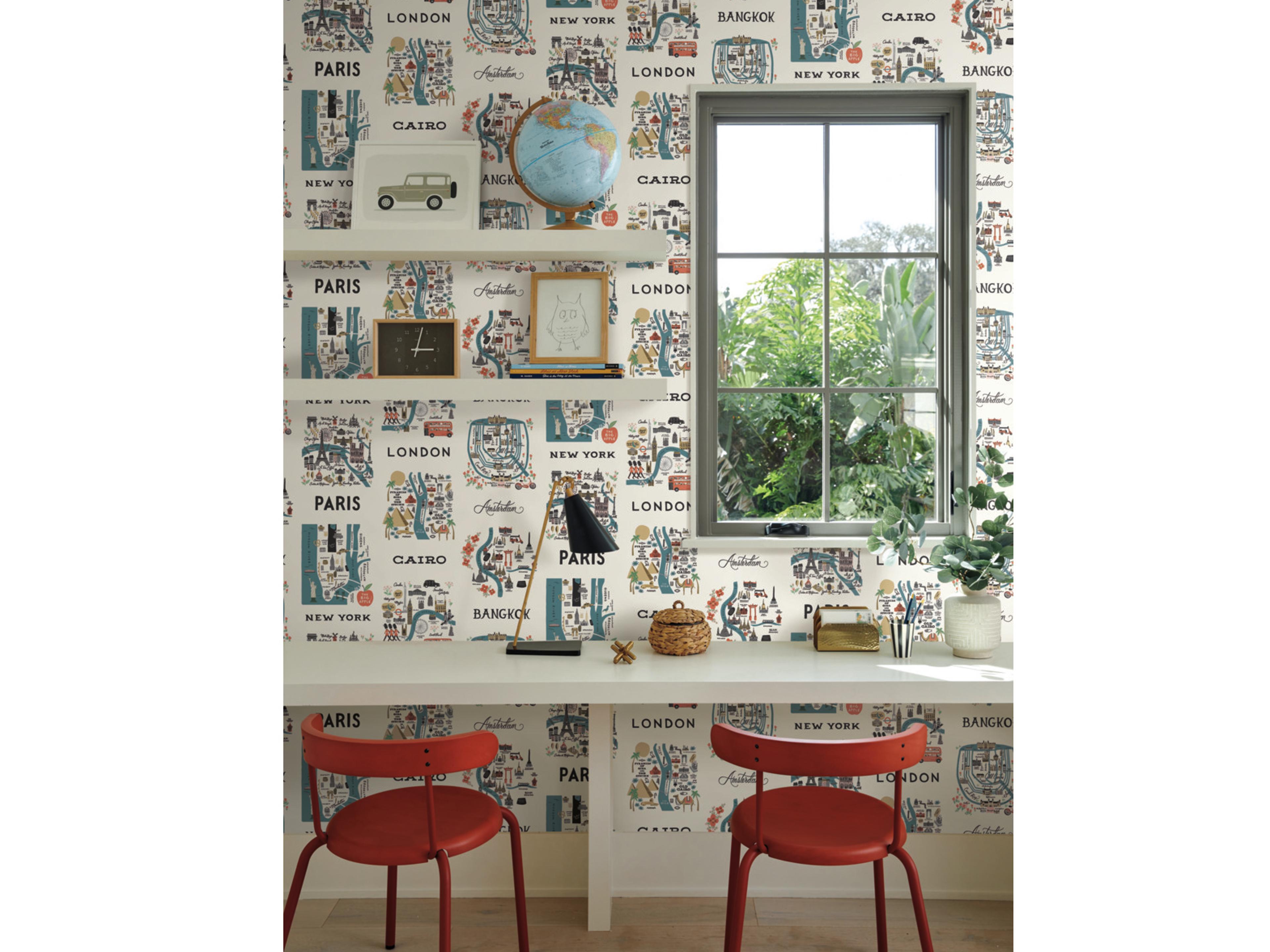 York Wallcoverings Blue / Red City Maps Wallpaper