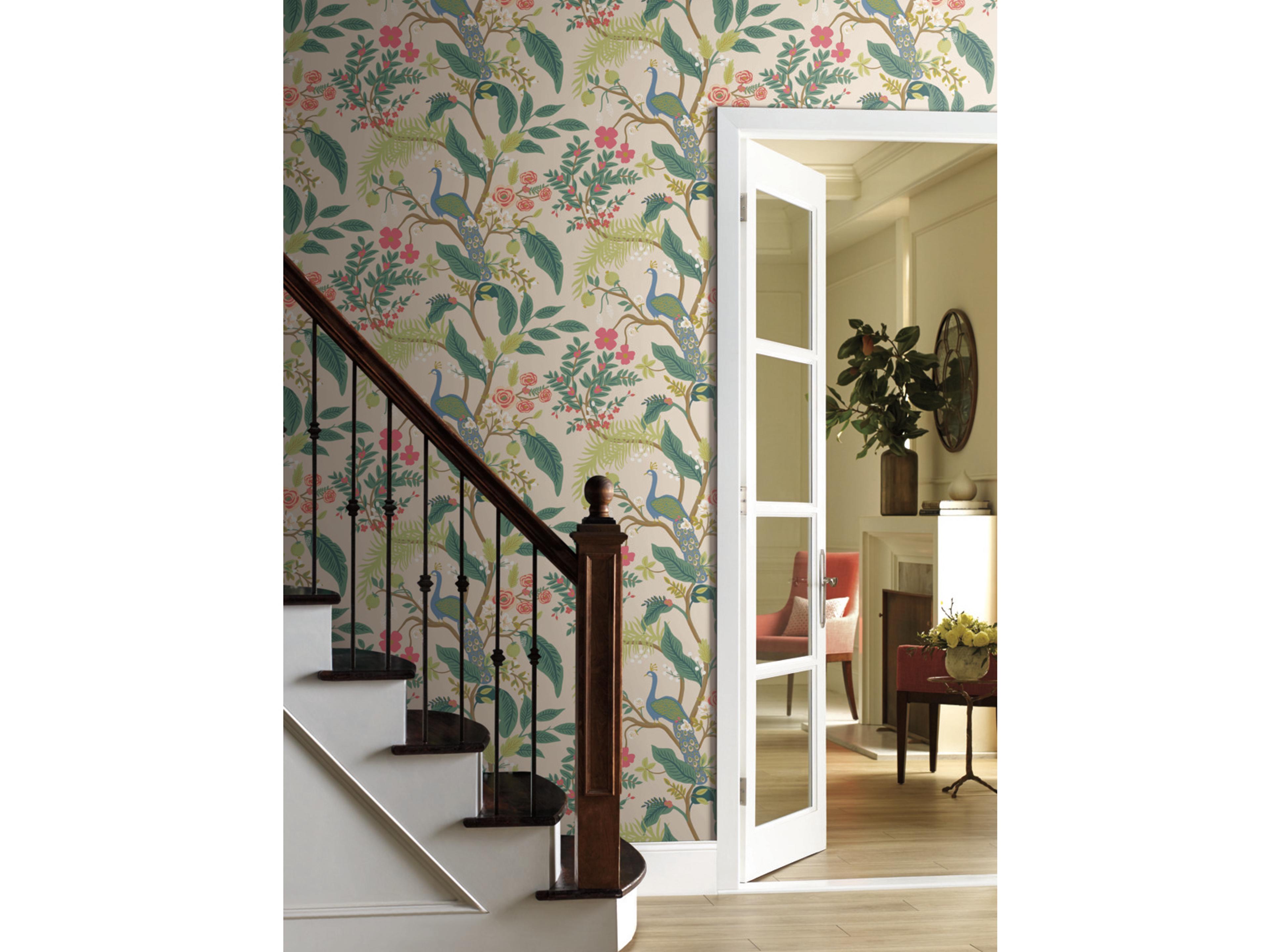 York Wallcoverings Light Pink Peacock Wallpaper