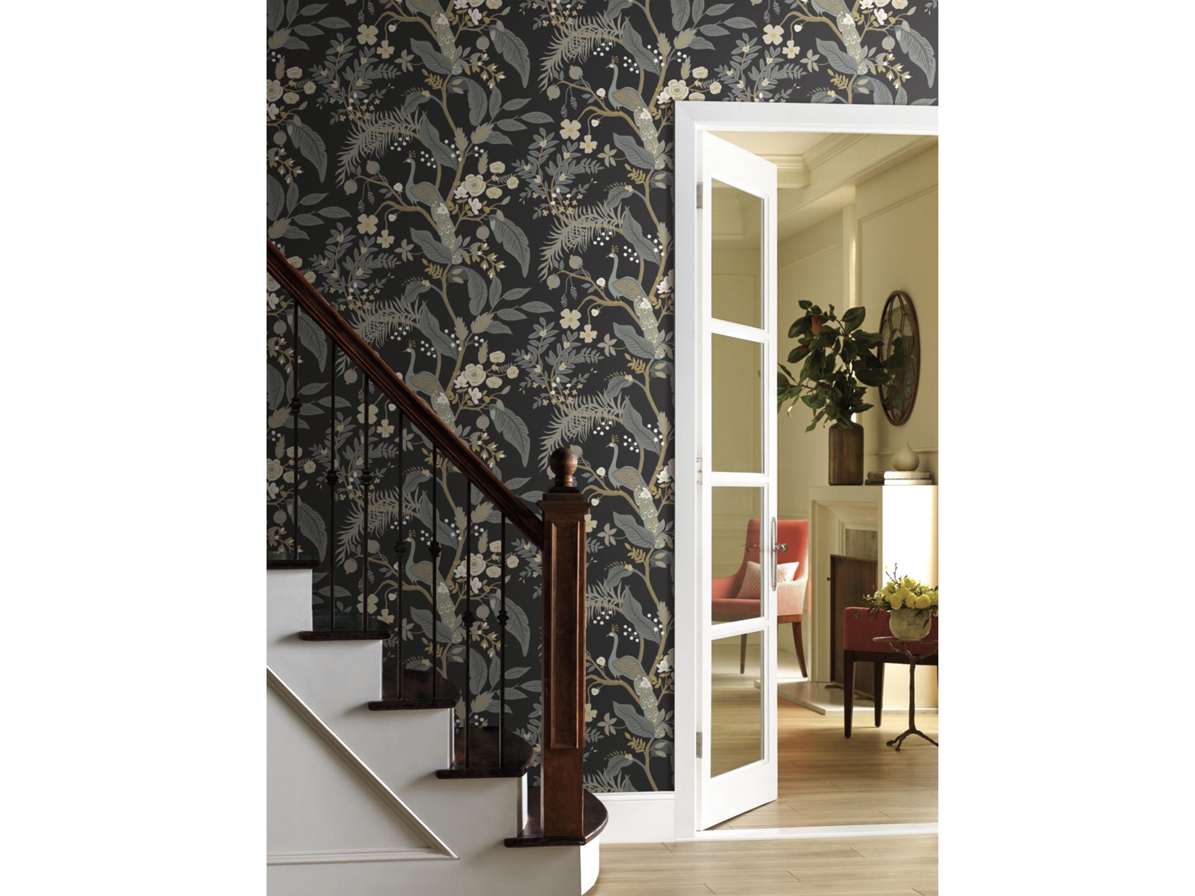 York Wallcoverings Black Peacock Wallpaper
