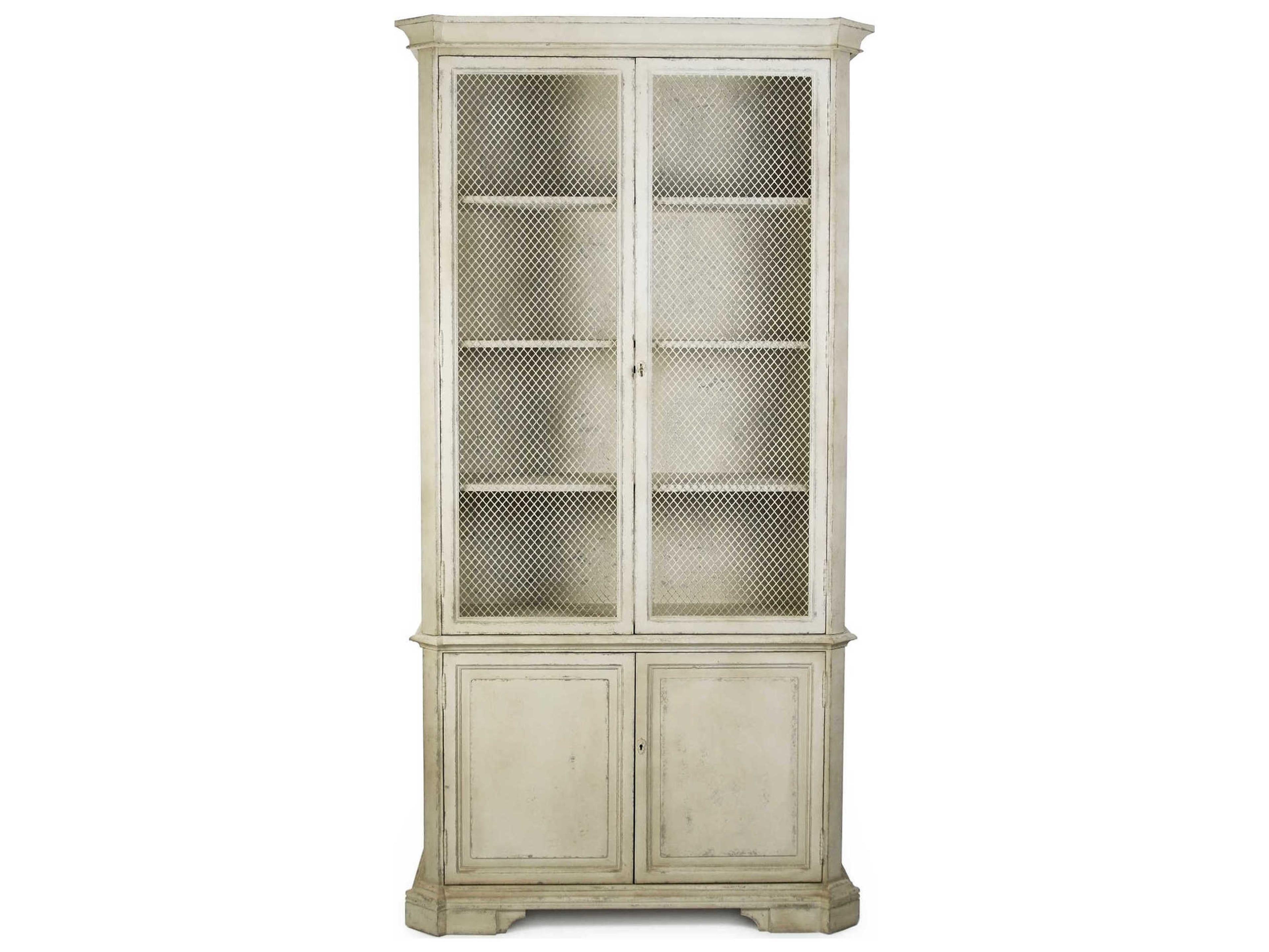 Zentique Pine Wood Distressed Taupe Display Cabinet