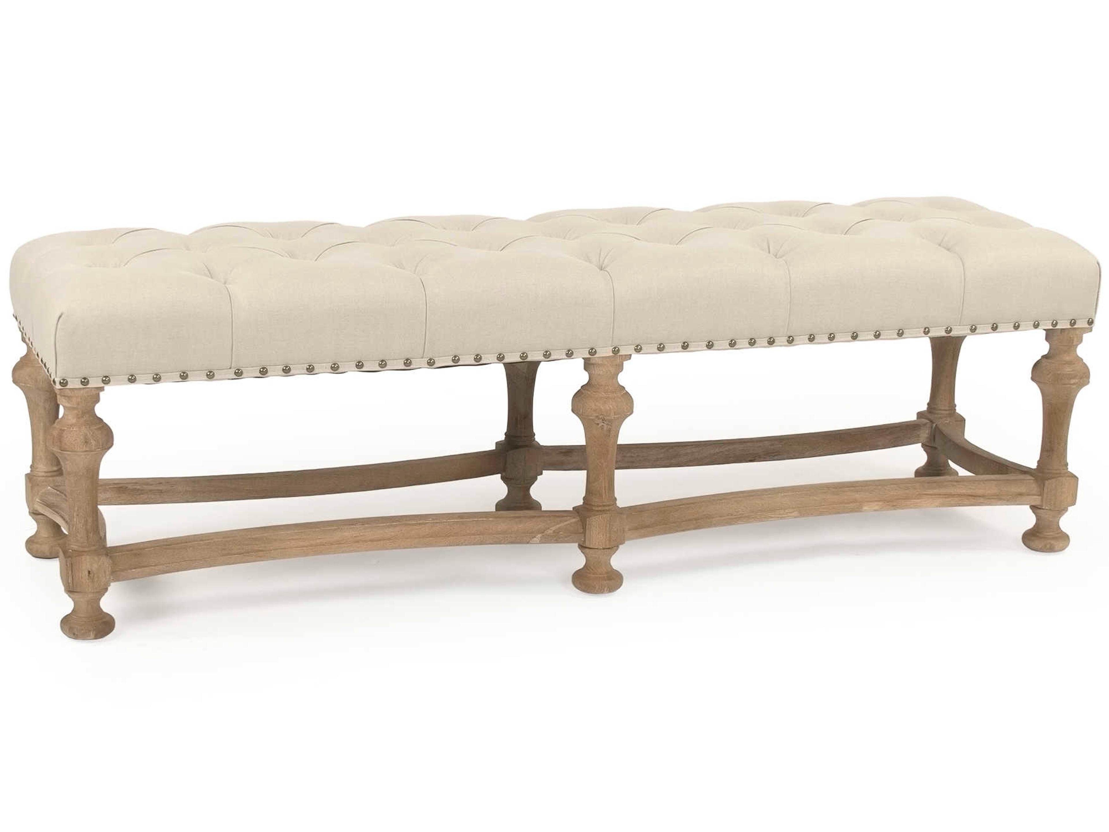 Zentique Natural Linen Cream Upholstered Accent Bench