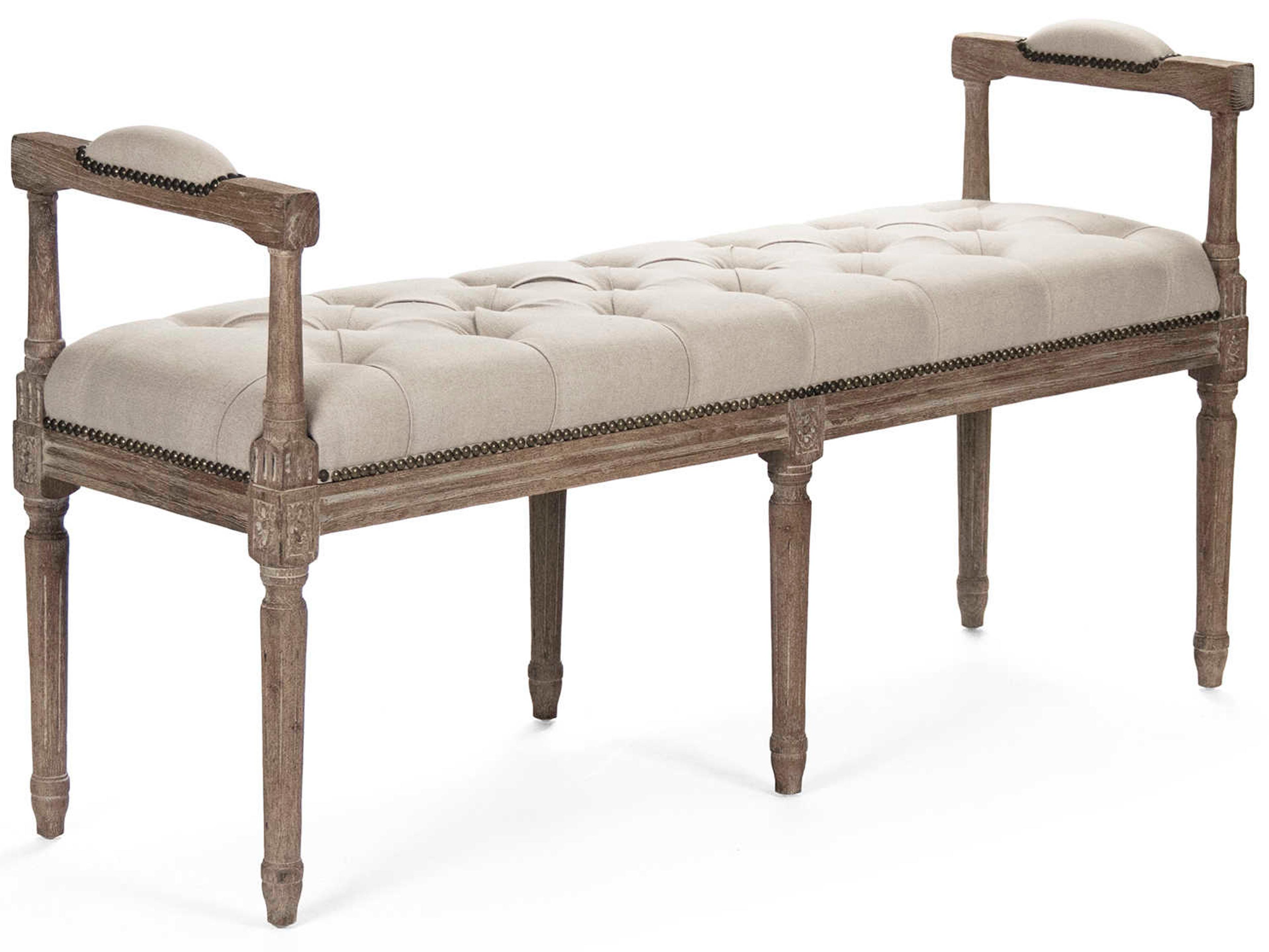 Zentique Natural Linen Cream Upholstered Accent Bench