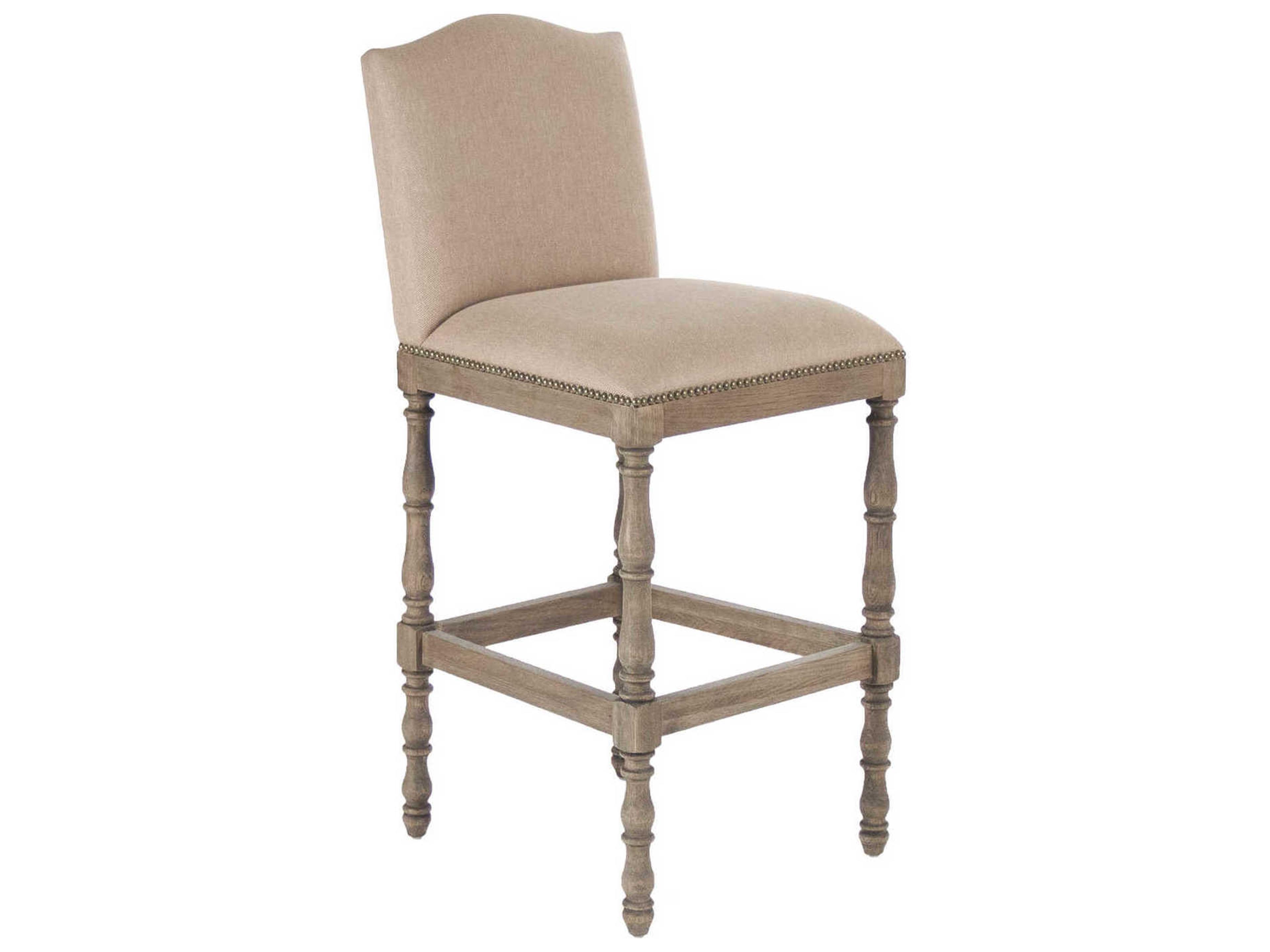 Zentique Aria Upholstered Oak Wood Linen Cotton Bar Stool