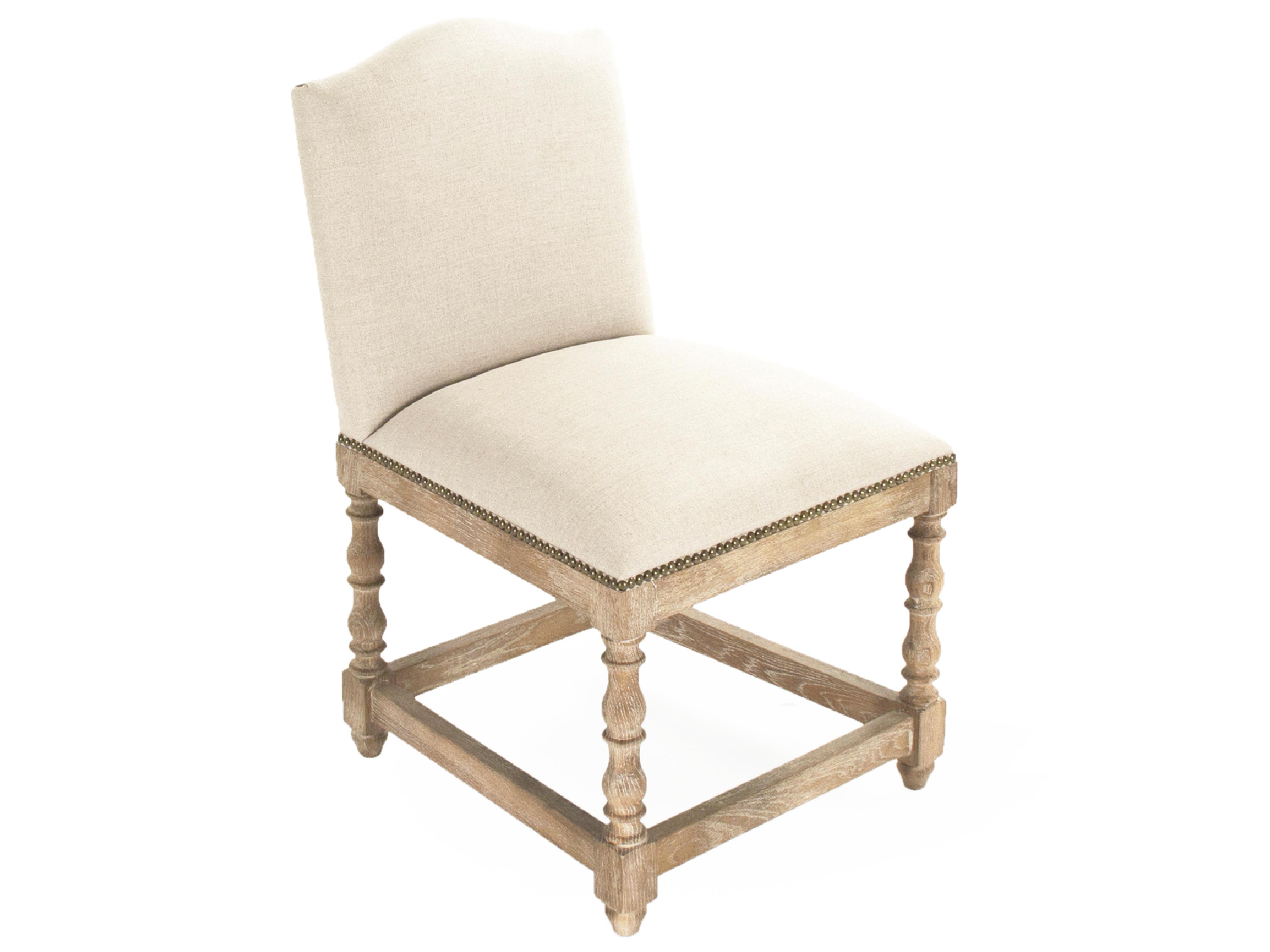 Zentique Aria Oak Wood Beige Upholstered Side Dining Chair