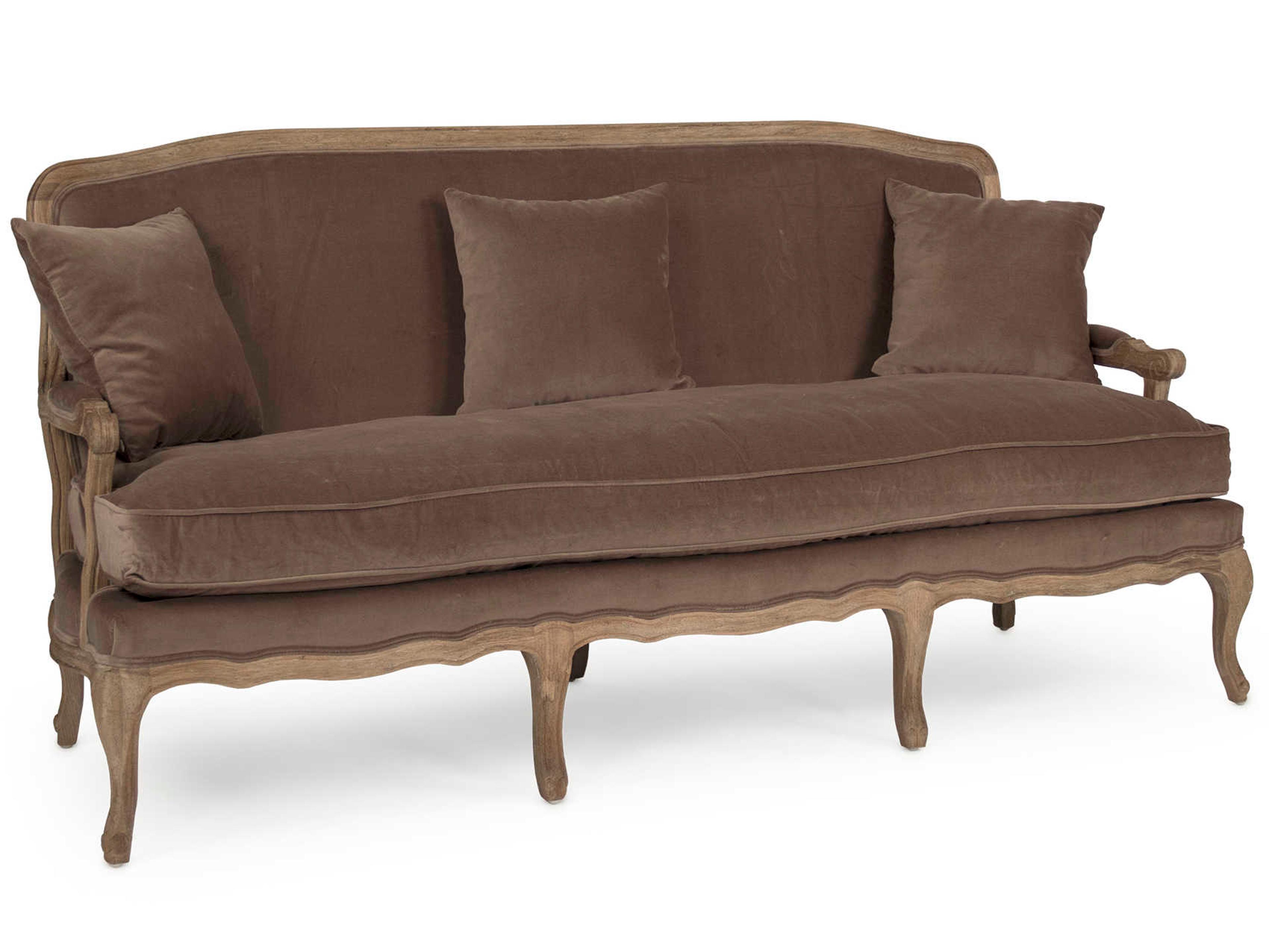 Zentique Bastille Limed Grey Oak Brown Velvet Upholstered Sofa