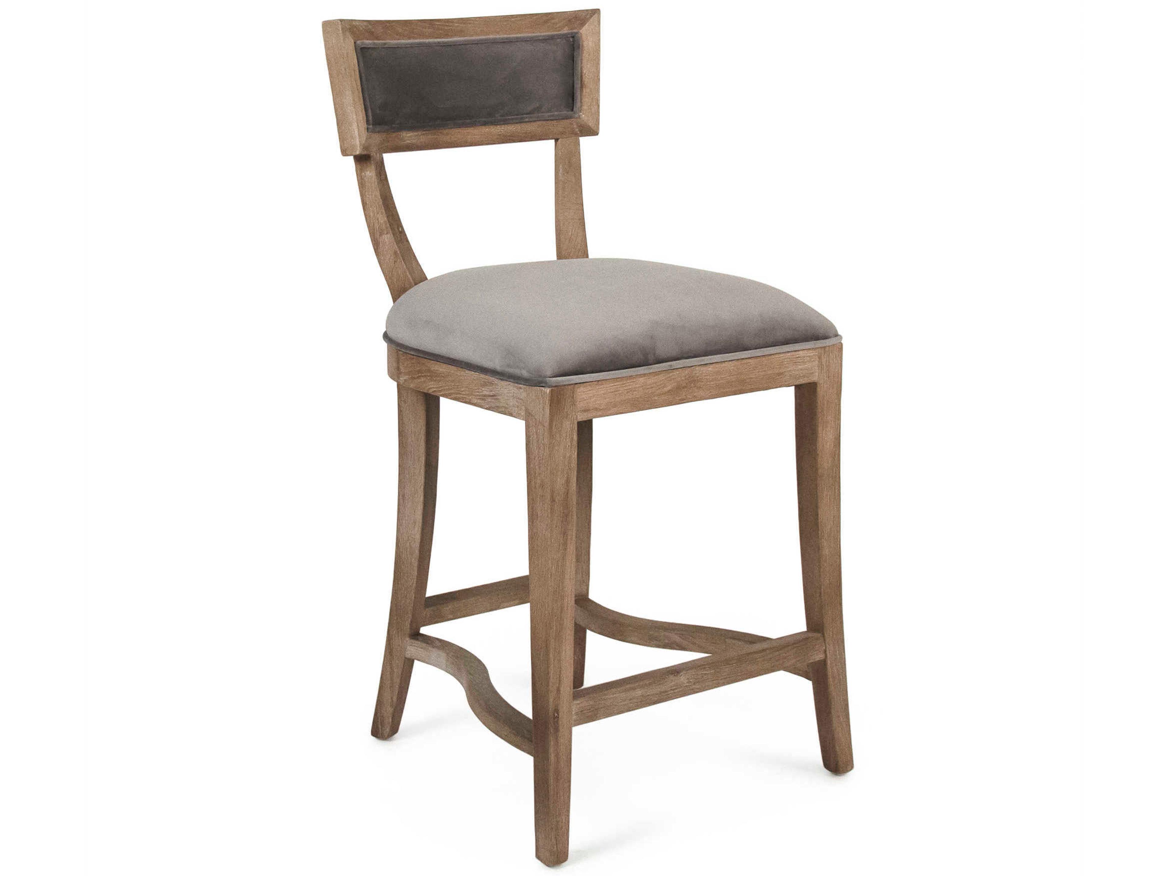 Zentique Carvell Upholstered Oak Wood Grey Velvet Counter Stool
