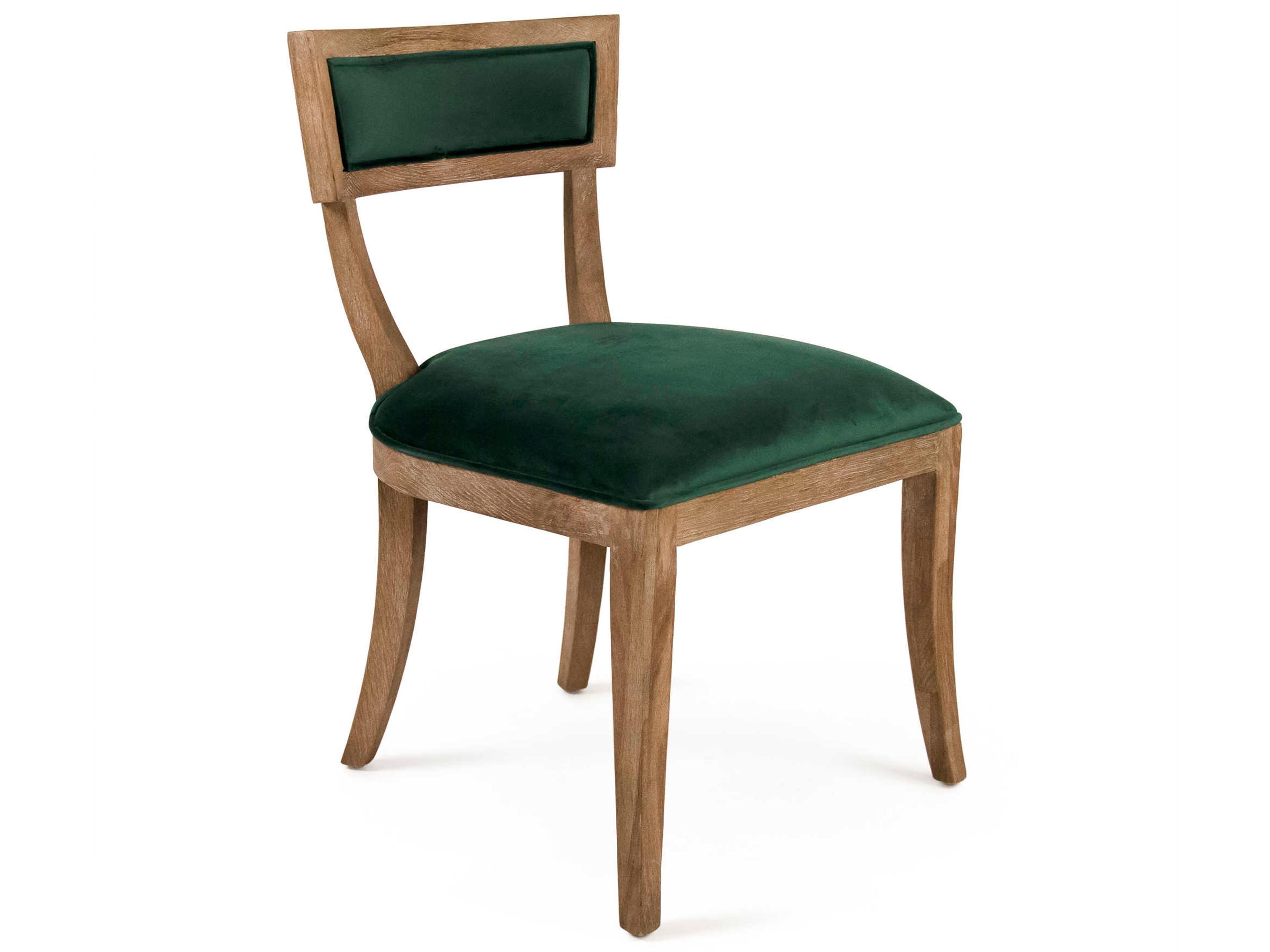 Zentique Carvell Oak Wood Green Upholstered Side Dining Chair