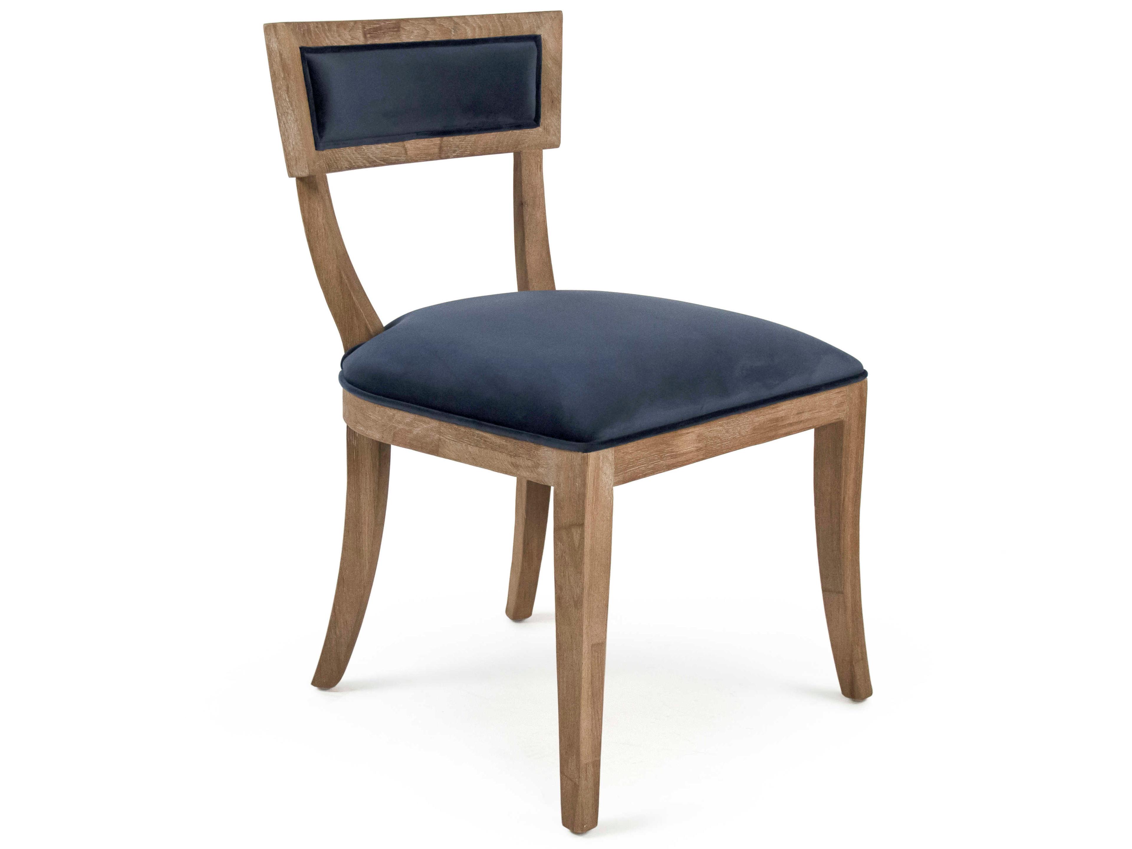 Zentique Carvell Oak Wood Blue Upholstered Side Dining Chair
