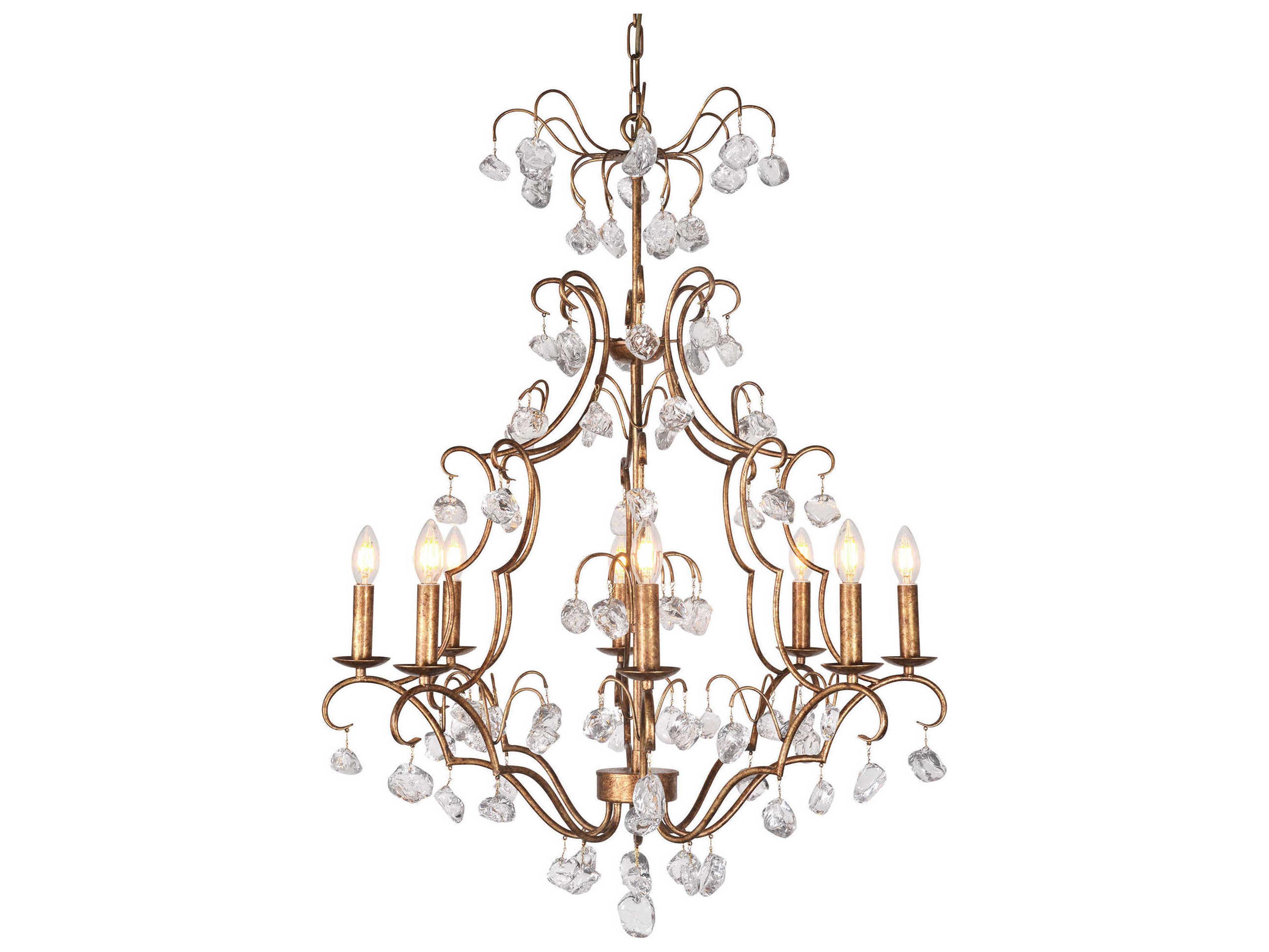 Zentique 8-Light Gold Leaf Crystal Glass Candelabra Chandelier