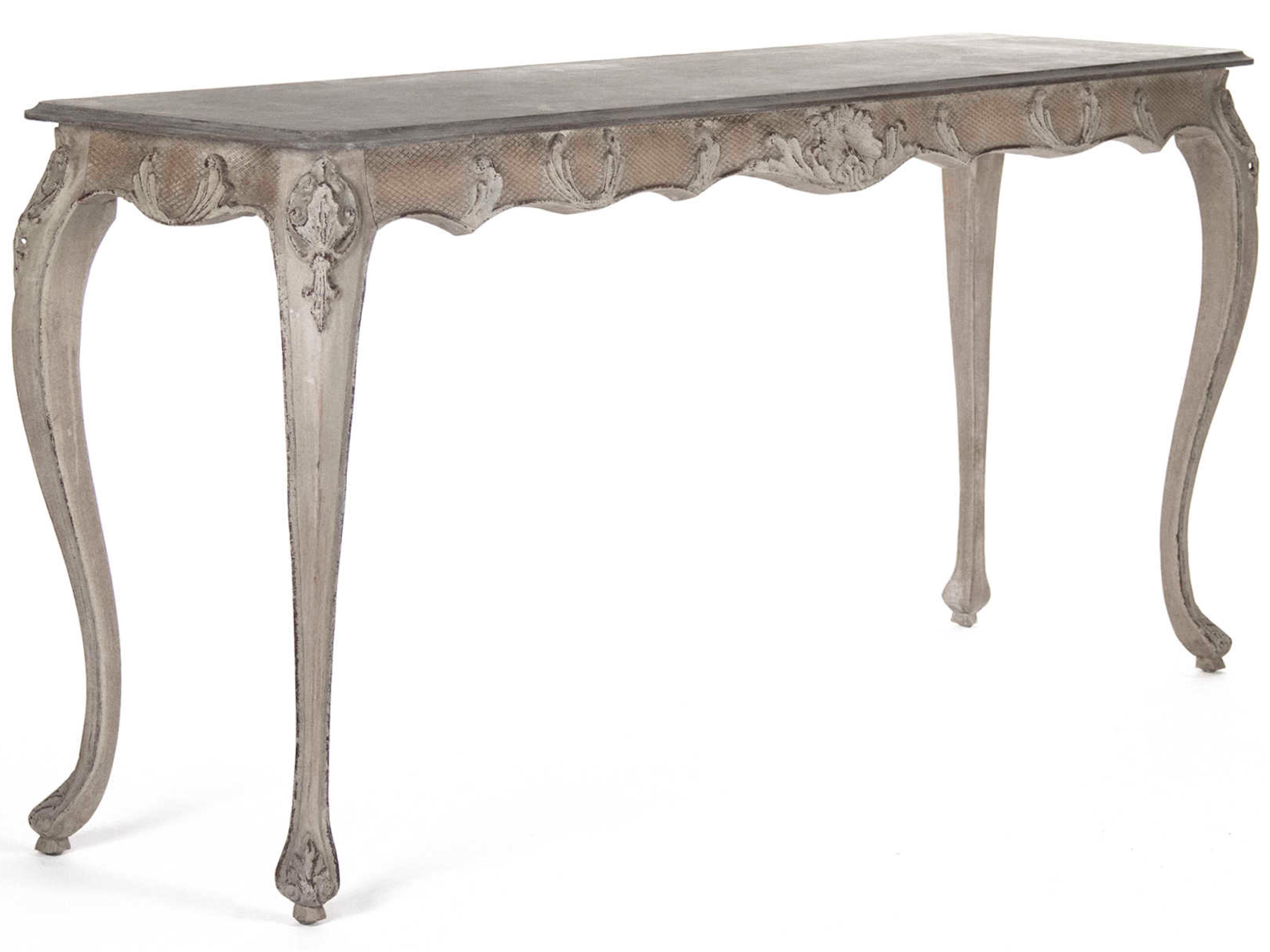 Zentique Rectangular Wood Gunsmoke Grey Distressed Taupe Console Table