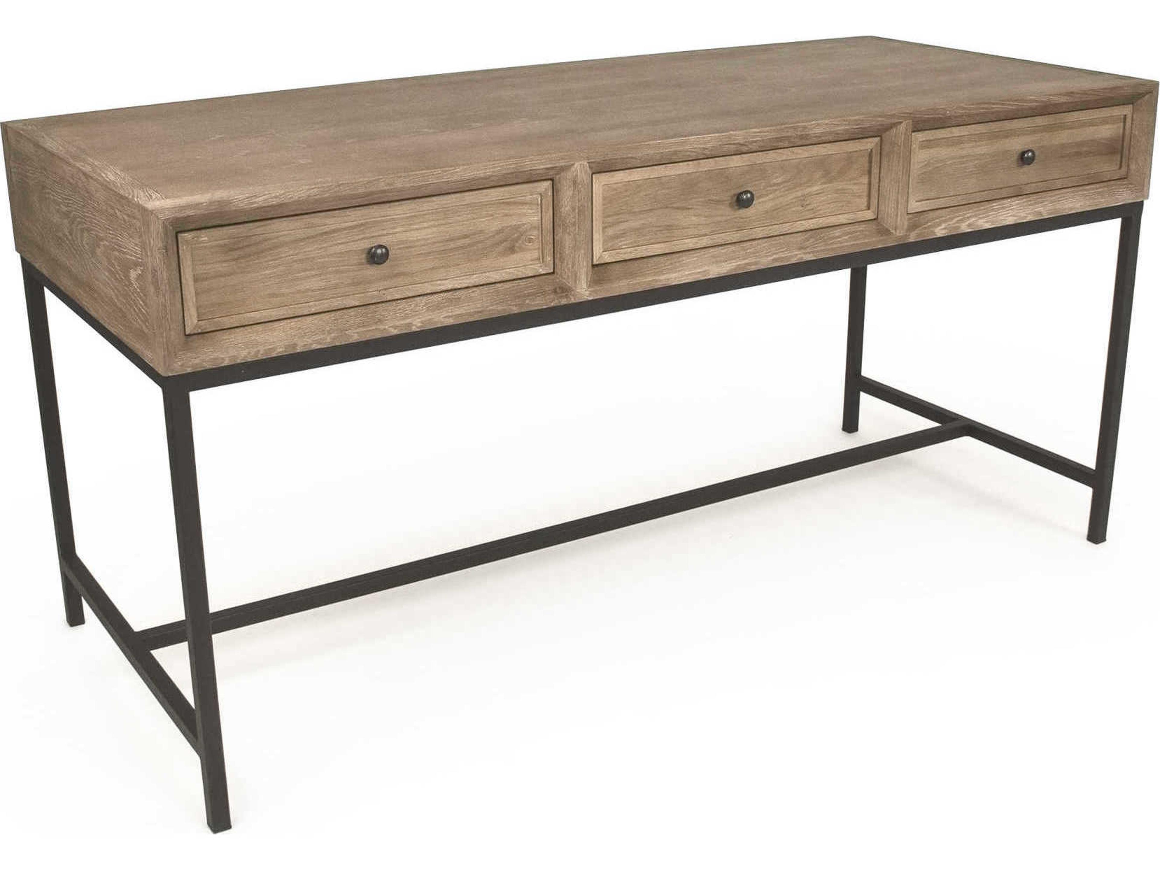 Zentique Finneas Limed Grey Oak Wood Secretary Desk
